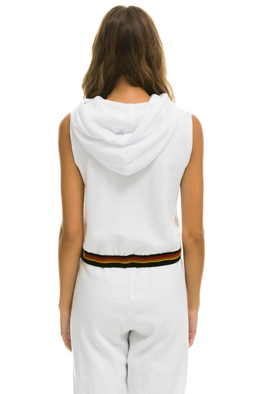 Classic LOGO STRIPE SLEEVELESS CROP PULLOVER HOODIE - WHITE