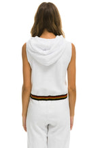 Classic LOGO STRIPE SLEEVELESS CROP PULLOVER HOODIE - WHITE