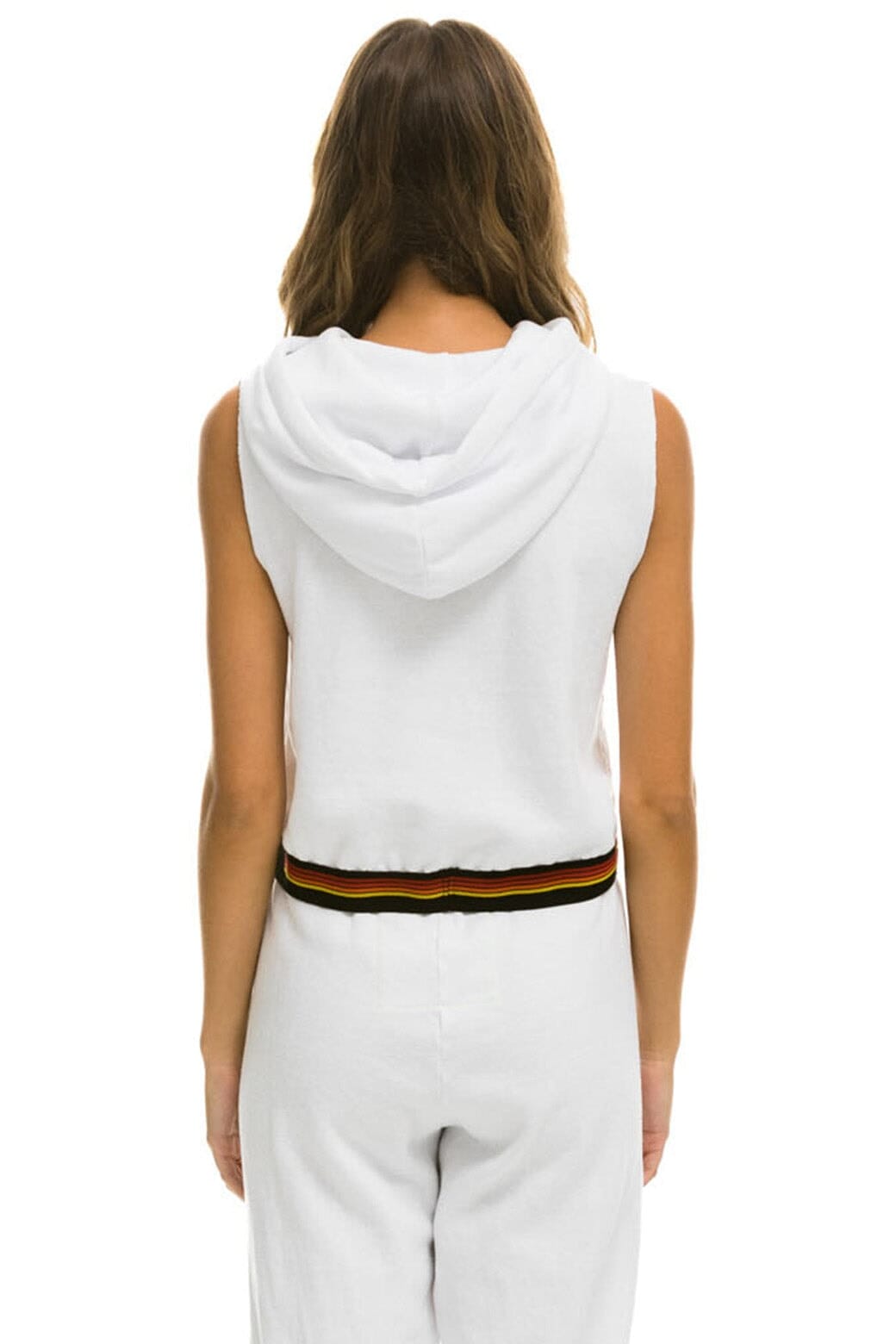 Classic LOGO STRIPE SLEEVELESS CROP PULLOVER HOODIE - WHITE