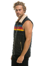 Classic MENS 4 STRIPE VEST SHERPA - BLACK