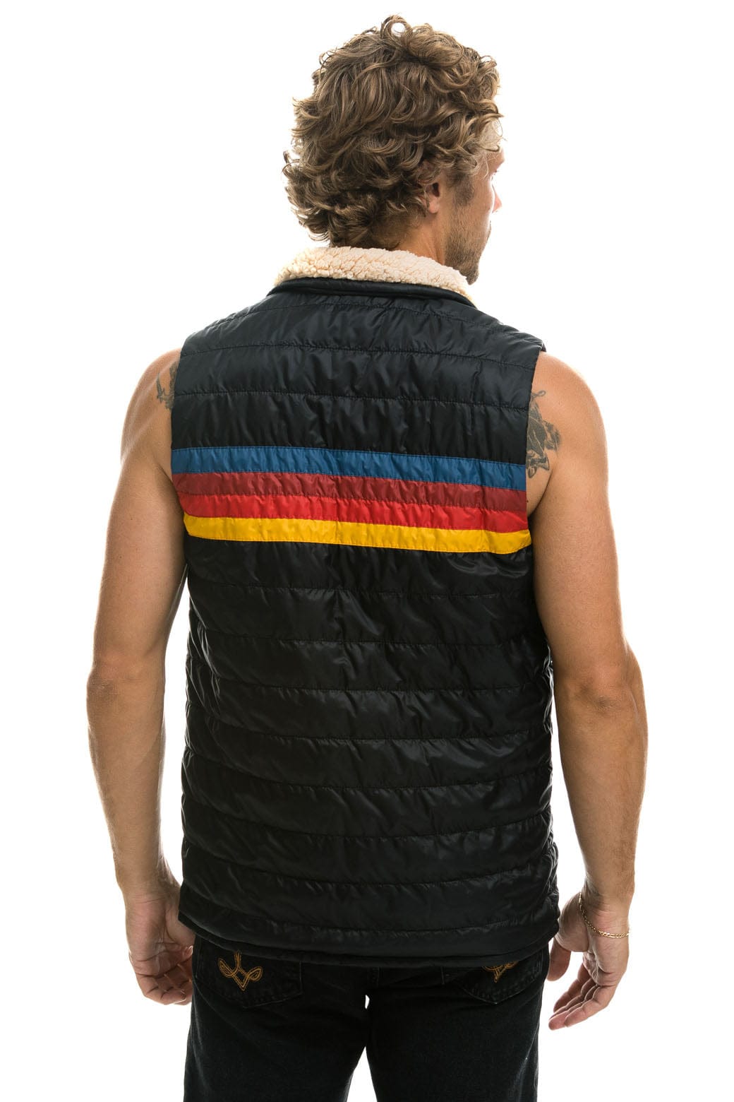 Classic MENS 4 STRIPE VEST SHERPA - BLACK