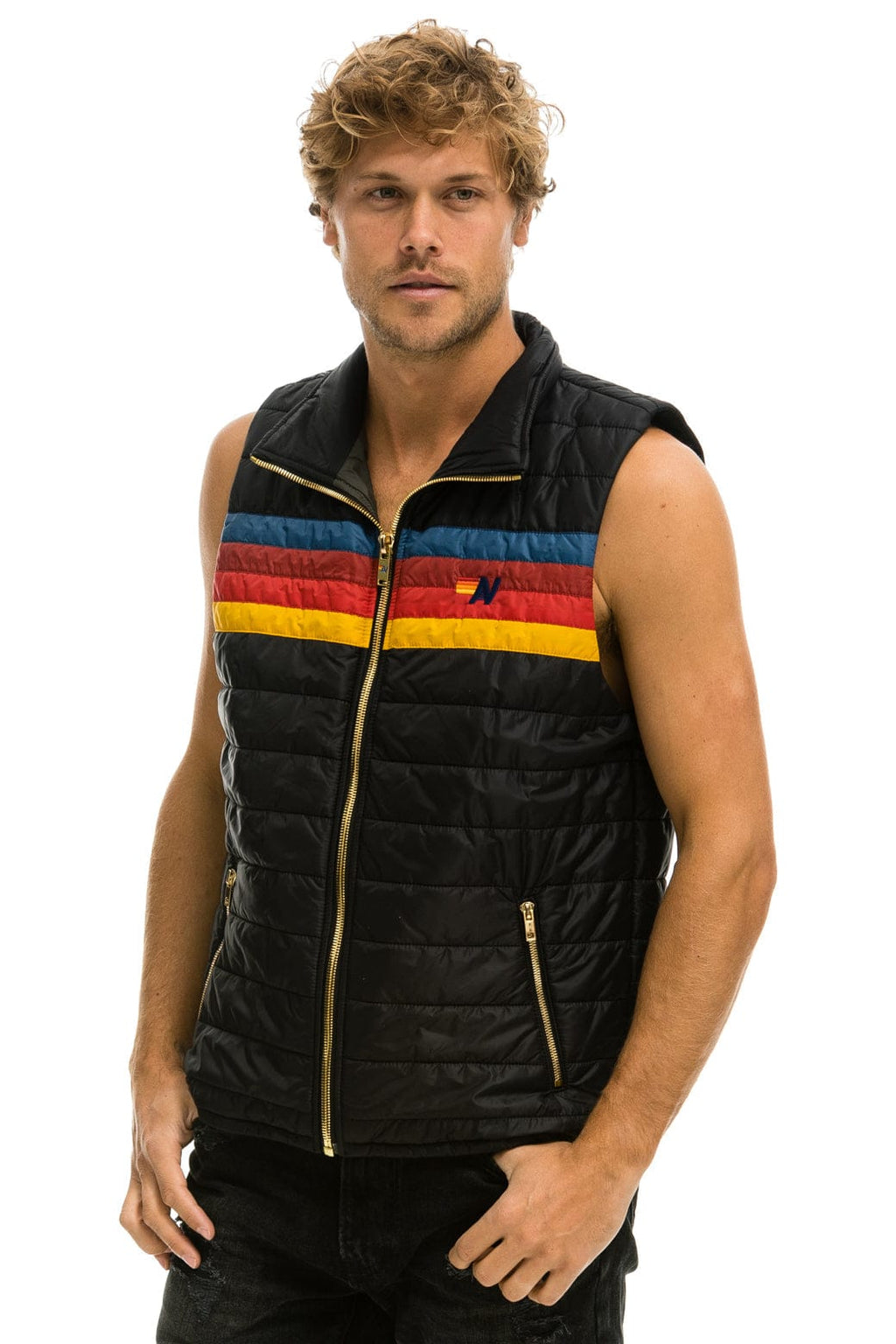 Classic MENS 4 STRIPE VEST - BLACK