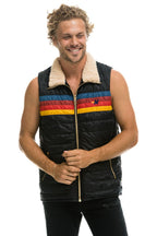 Classic MENS 4 STRIPE VEST SHERPA - BLACK