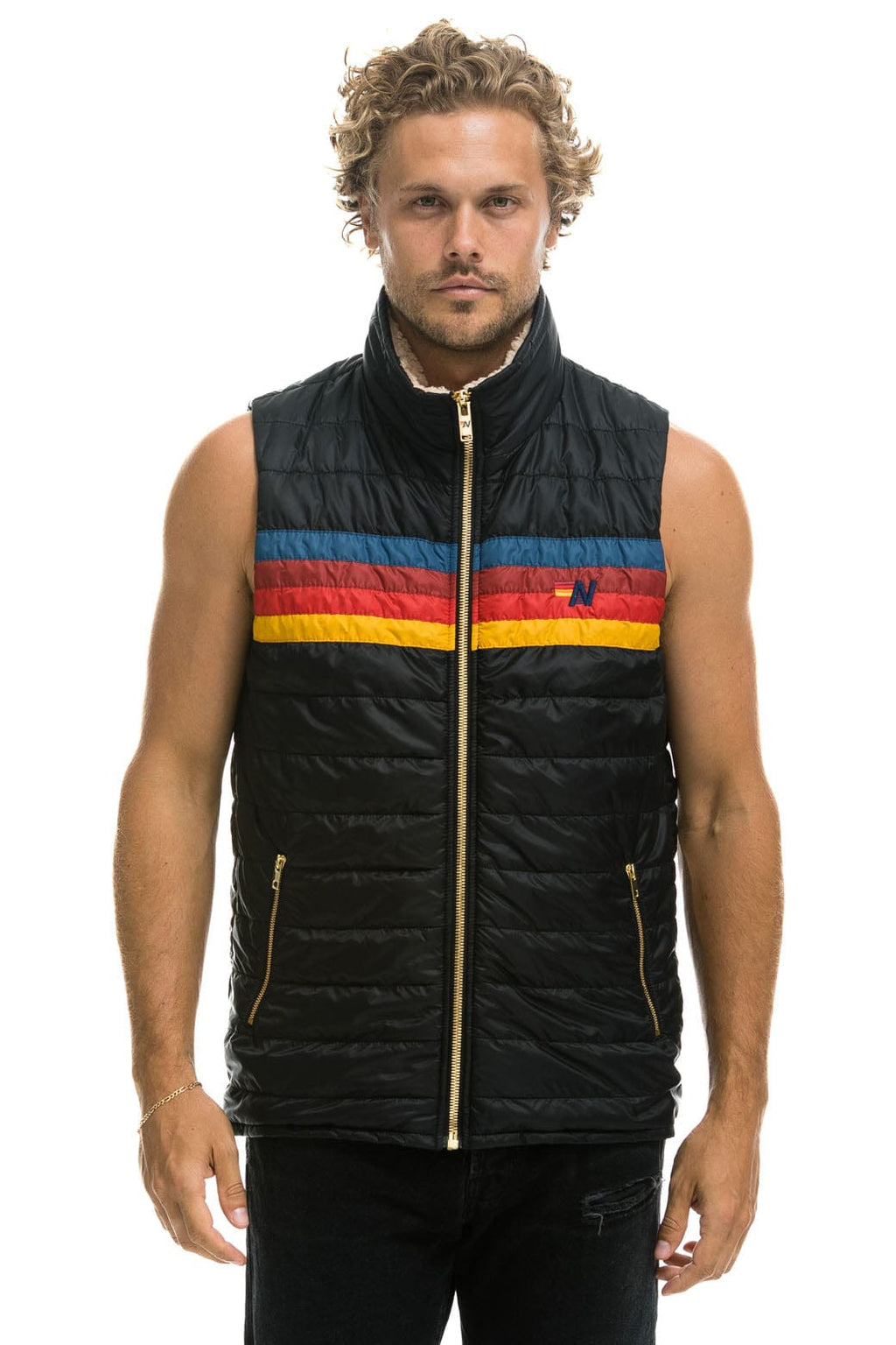 Classic MENS 4 STRIPE VEST SHERPA - BLACK