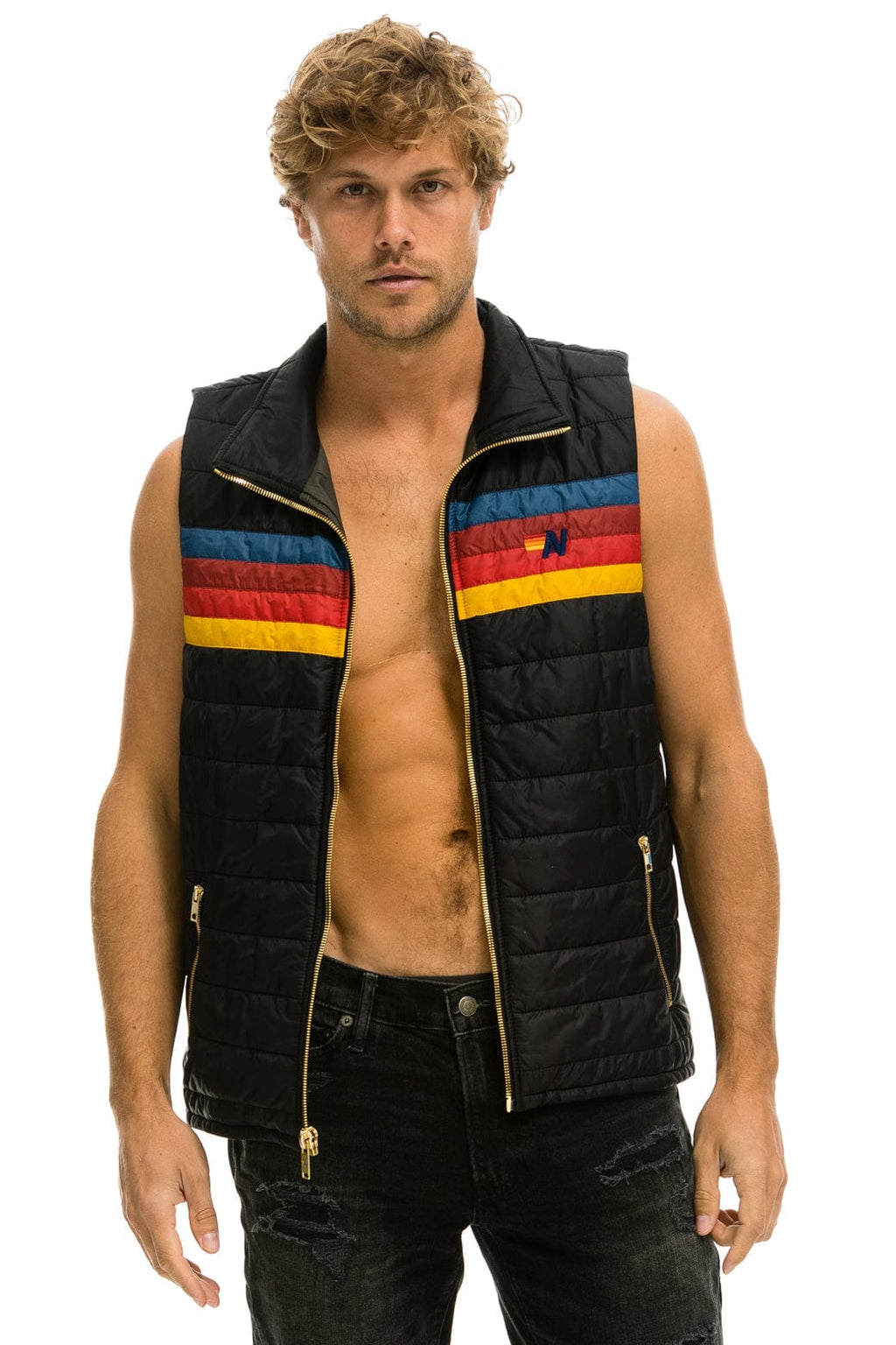 Classic MENS 4 STRIPE VEST - BLACK