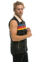 Classic MENS 4 STRIPE VEST SHERPA - BLACK