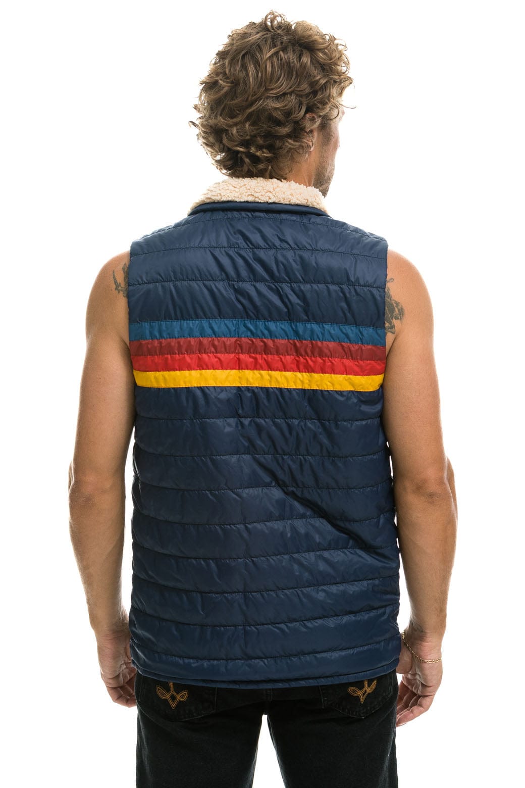 Classic MENS 4 STRIPE VEST SHERPA - NAVY