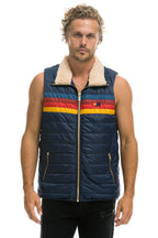Classic MENS 4 STRIPE VEST SHERPA - NAVY
