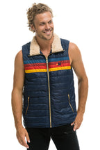 Classic MENS 4 STRIPE VEST SHERPA - NAVY
