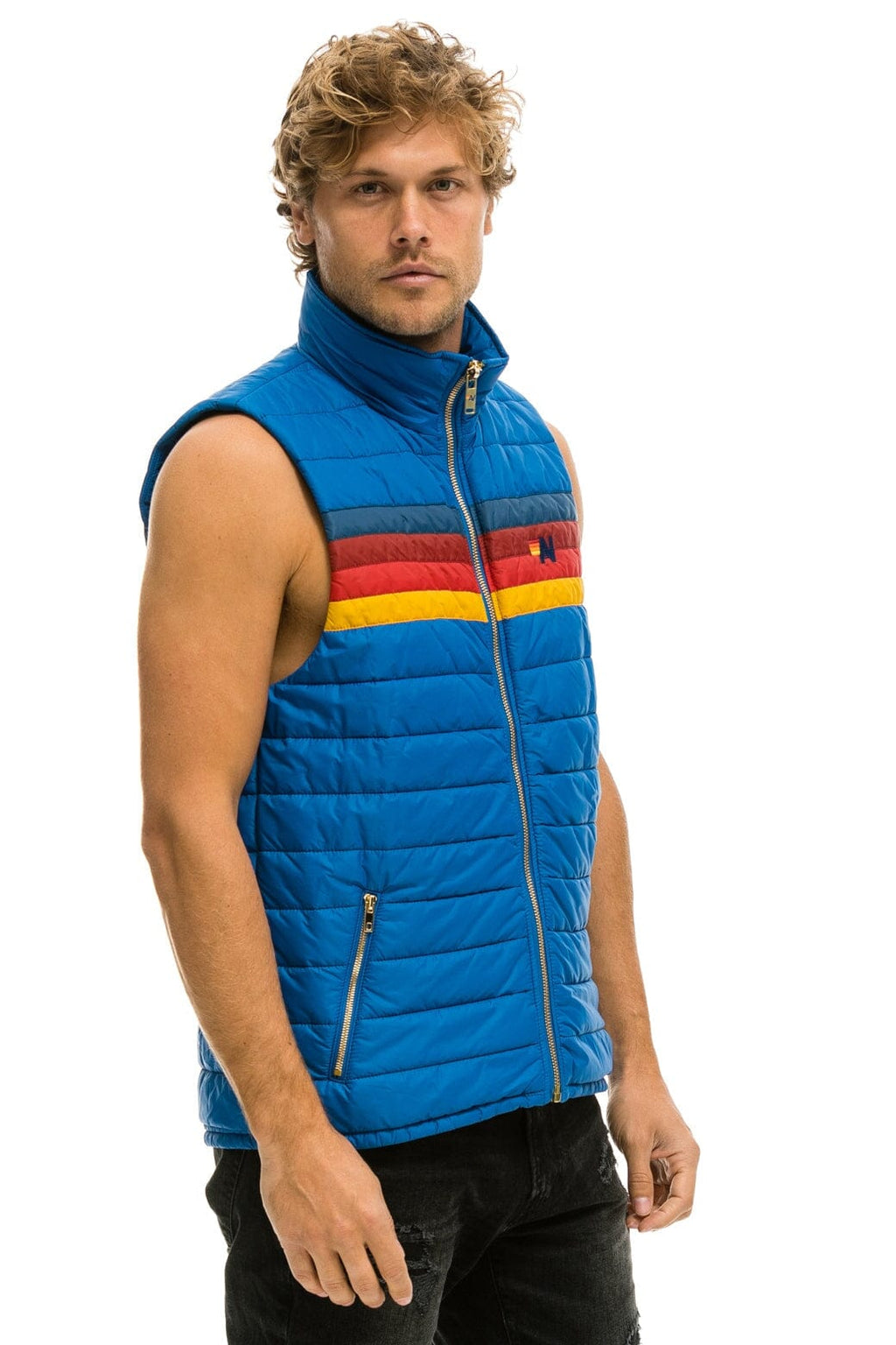 Classic MENS 4 STRIPE VEST - SNORKEL BLUE