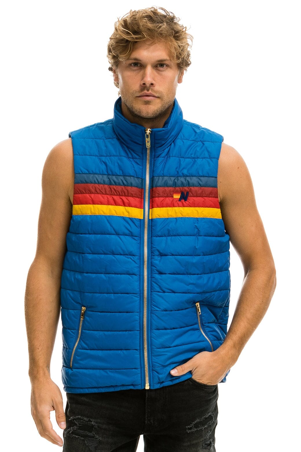 Classic MENS 4 STRIPE VEST - SNORKEL BLUE