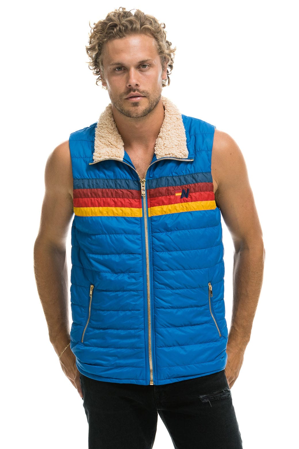 Classic MENS 4 STRIPE VEST SHERPA- SNORKEL BLUE