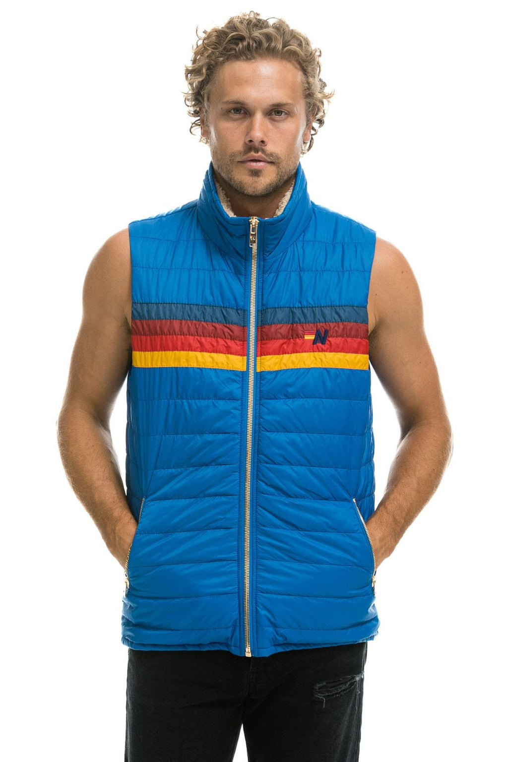 Classic MENS 4 STRIPE VEST SHERPA- SNORKEL BLUE