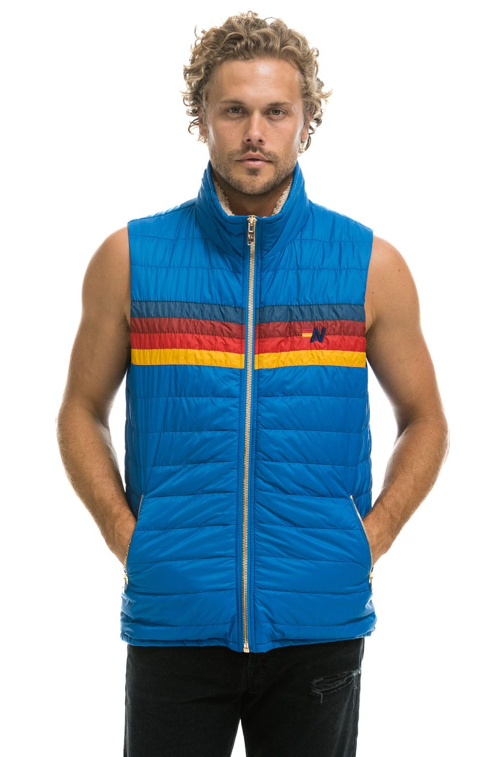 Classic MENS 4 STRIPE VEST SHERPA- SNORKEL BLUE