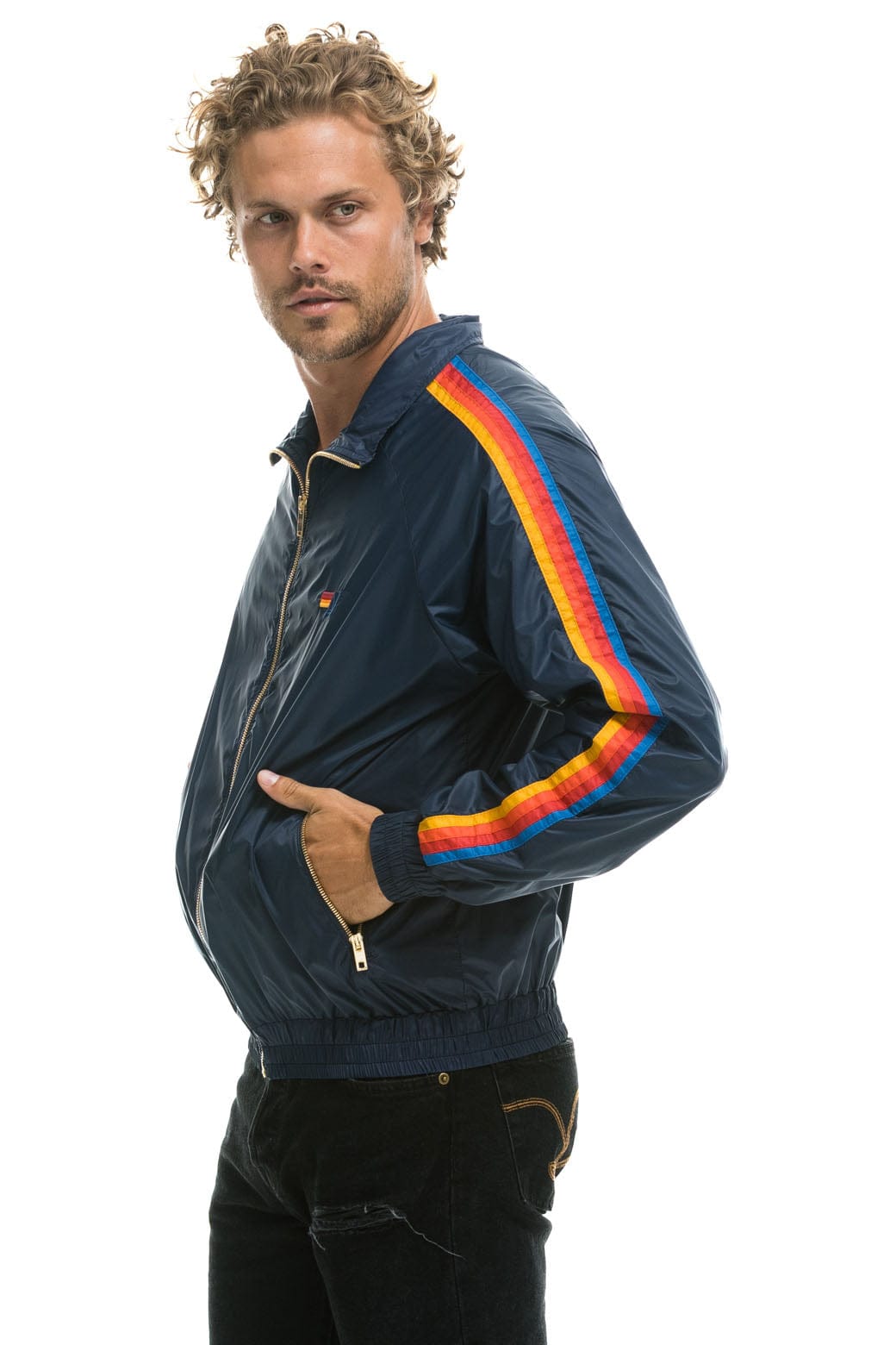 Classic MENS 4 STRIPE WINDBREAKER - NAVY