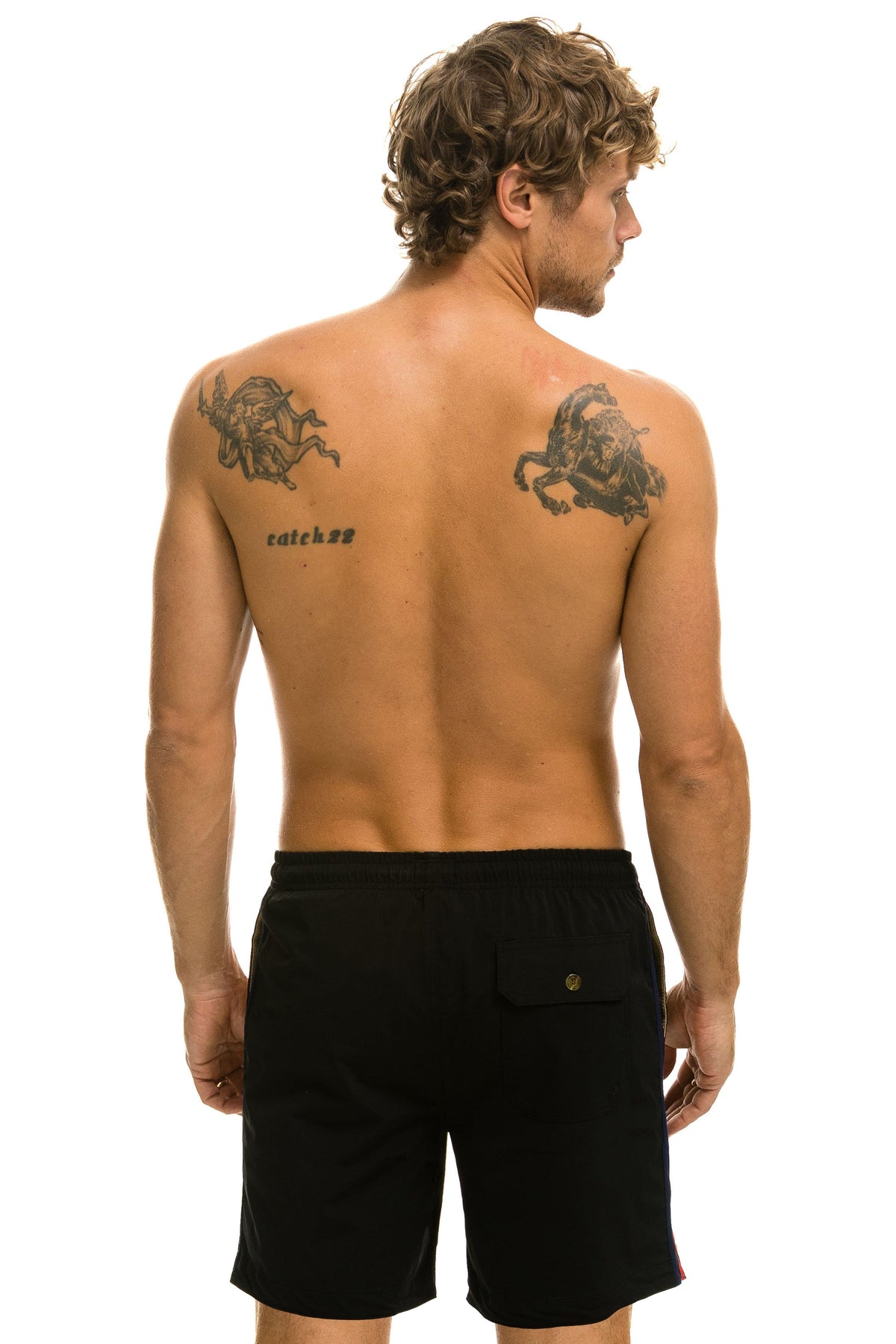 Classic MENS 5 STRIPE FLEX SHORTS 7 INCH - BLACK