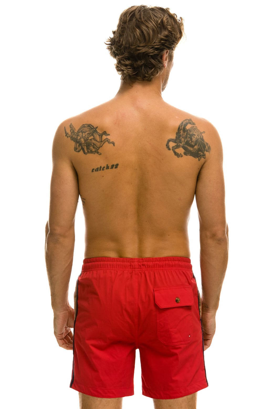 Classic MENS 5 STRIPE FLEX SHORTS 7 INCH - RED