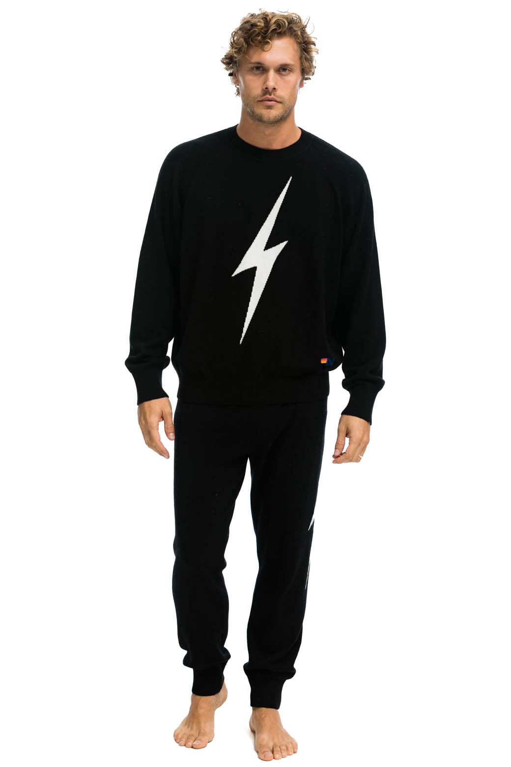 Classic MENS BOLT CASHMERE LIGHT SWEATER PANT - BLACK WHITE BOLT