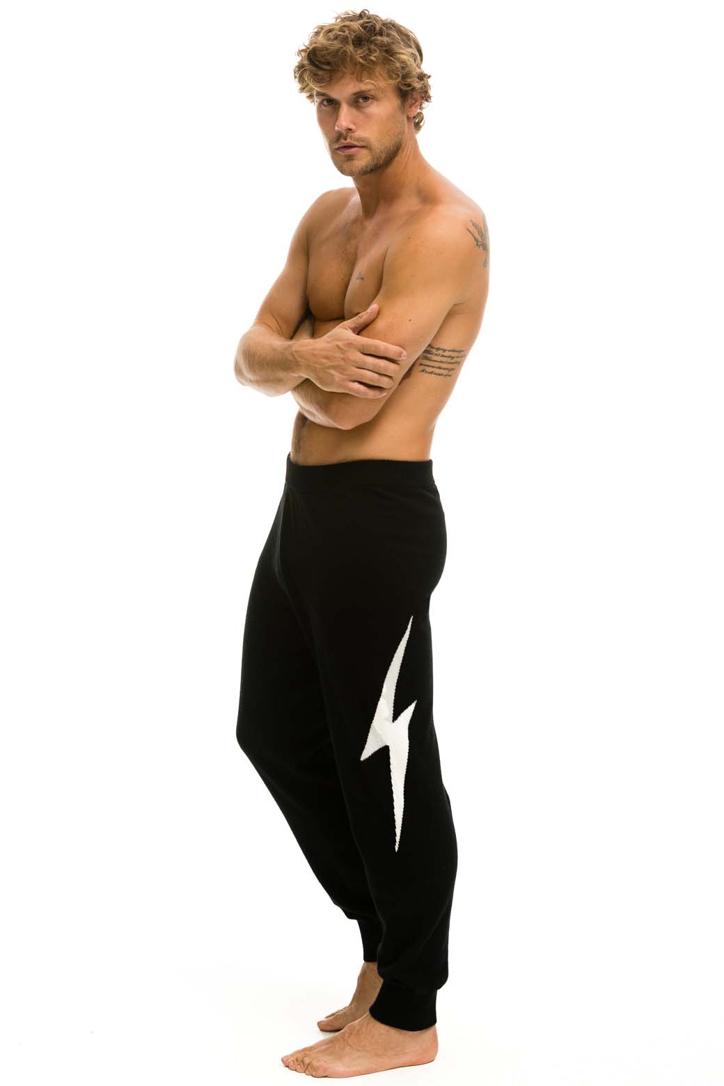 Classic MENS BOLT CASHMERE LIGHT SWEATER PANT - BLACK WHITE BOLT