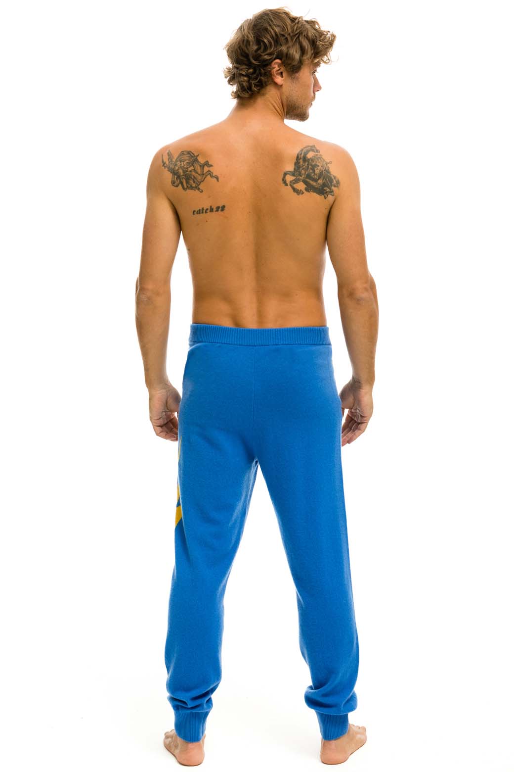 Classic MENS BOLT CASHMERE LIGHT SWEATER PANT - VINTAGE BLUE GOLD BOLT