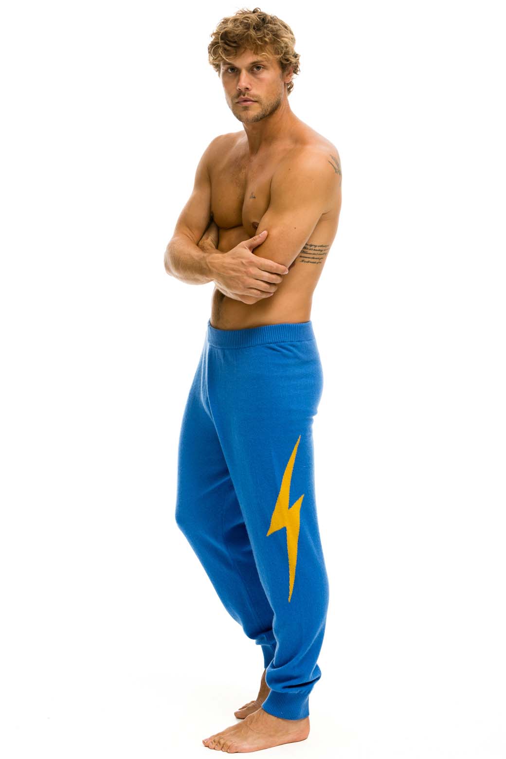 Classic MENS BOLT CASHMERE LIGHT SWEATER PANT - VINTAGE BLUE GOLD BOLT