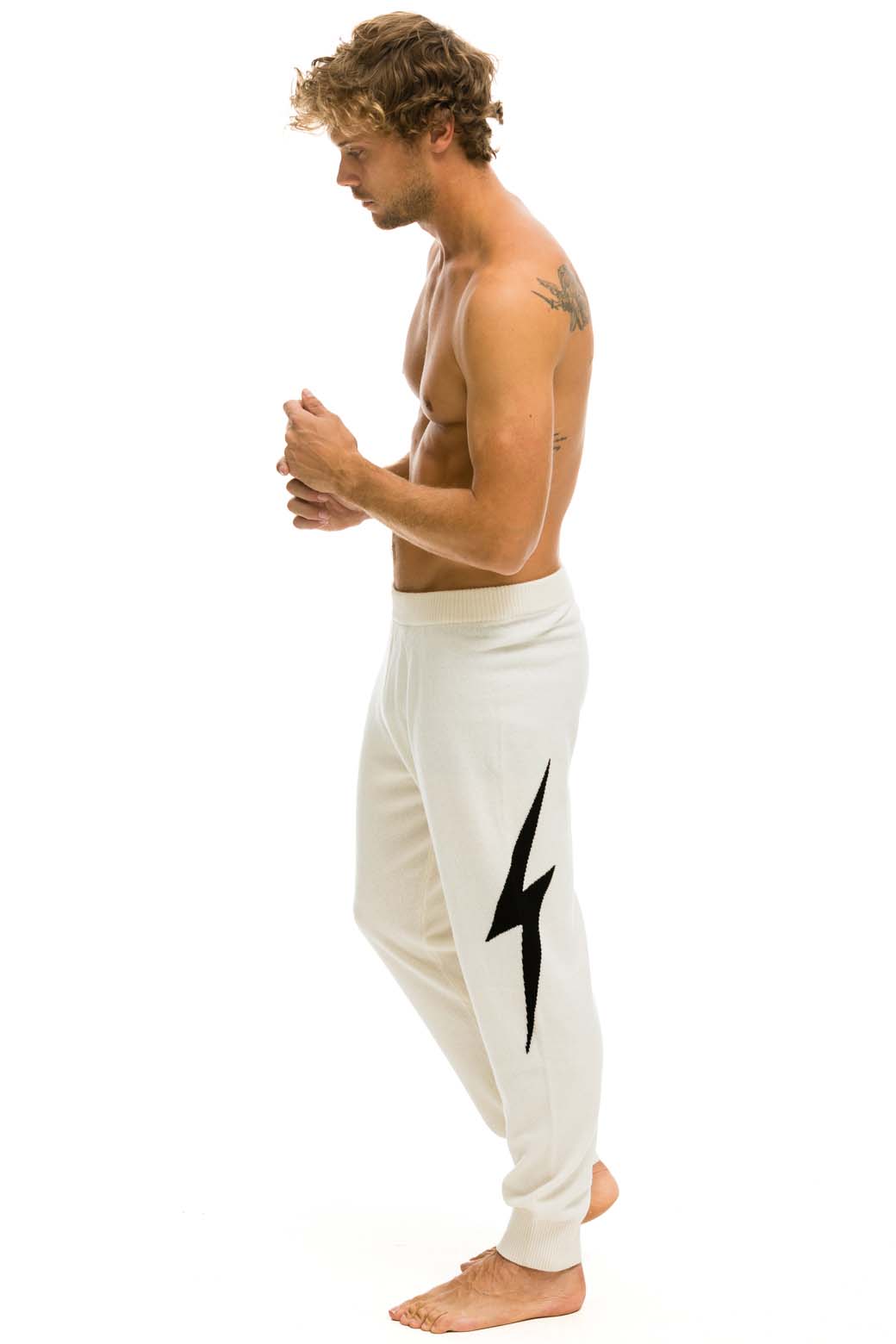 Classic MENS BOLT CASHMERE LIGHT SWEATER PANT - VINTAGE WHITE BLACK BOLT