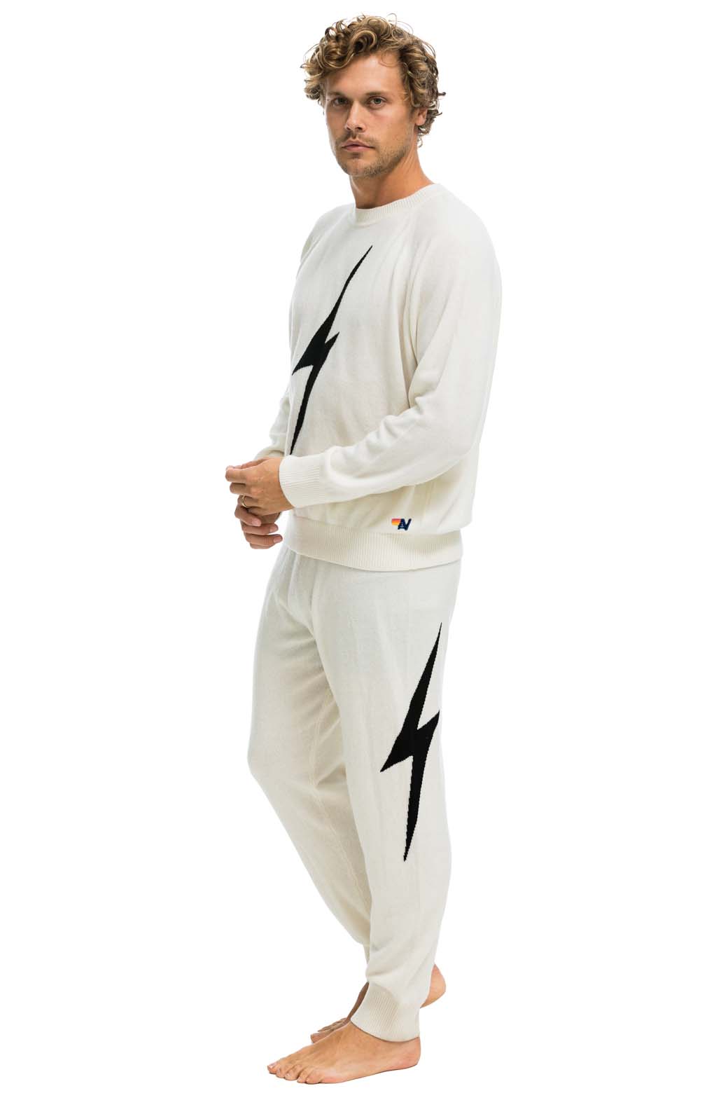Classic MENS BOLT CASHMERE LIGHT SWEATER PANT - VINTAGE WHITE BLACK BOLT