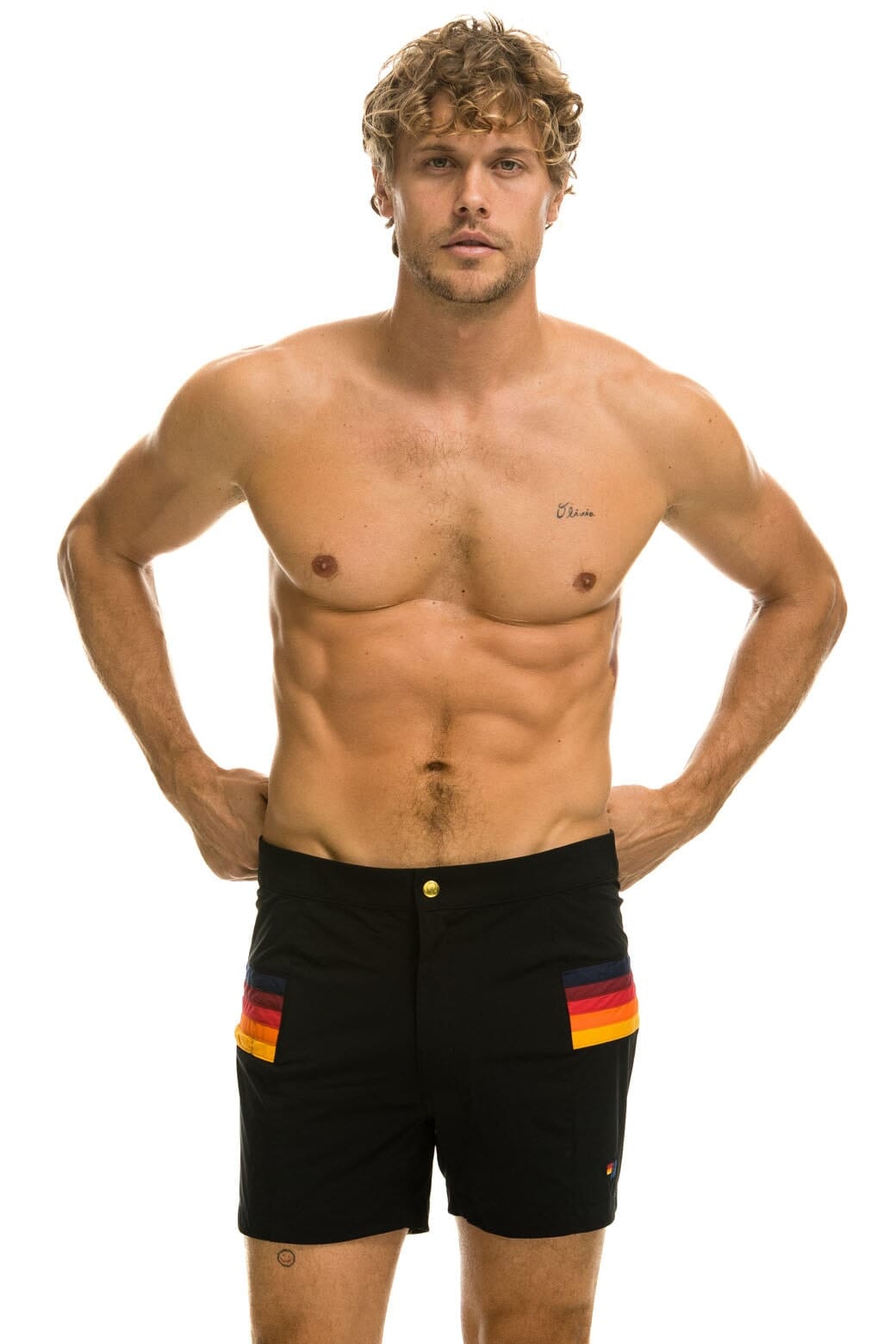 Classic MENS HORIZONTAL 5 STRIPE FLEX SHORTS - BLACK