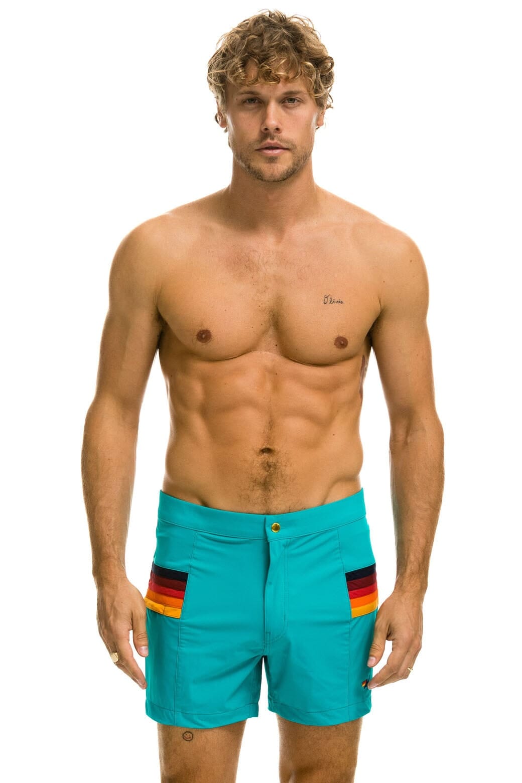 Classic MENS HORIZONTAL 5 STRIPE FLEX SHORTS - JADE