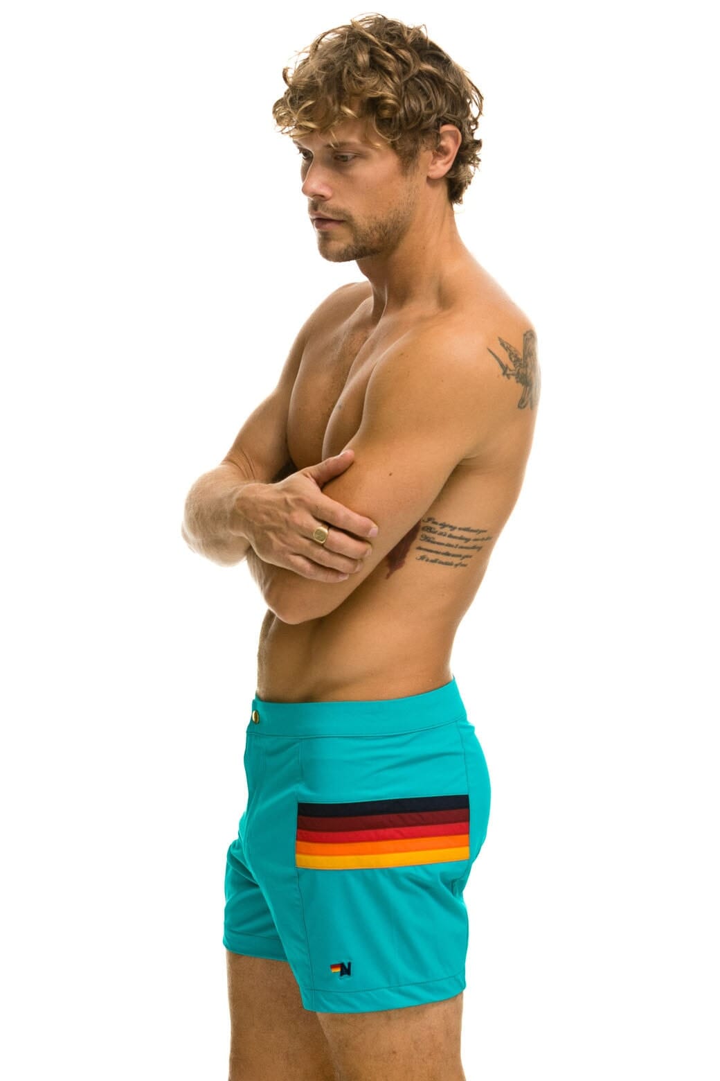 Classic MENS HORIZONTAL 5 STRIPE FLEX SHORTS - JADE