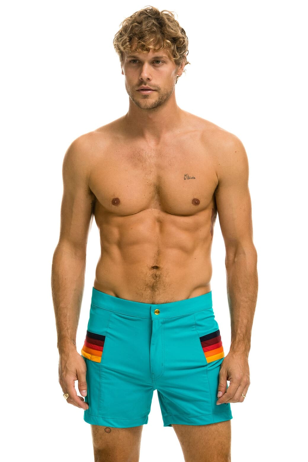 Classic MENS HORIZONTAL 5 STRIPE FLEX SHORTS - JADE