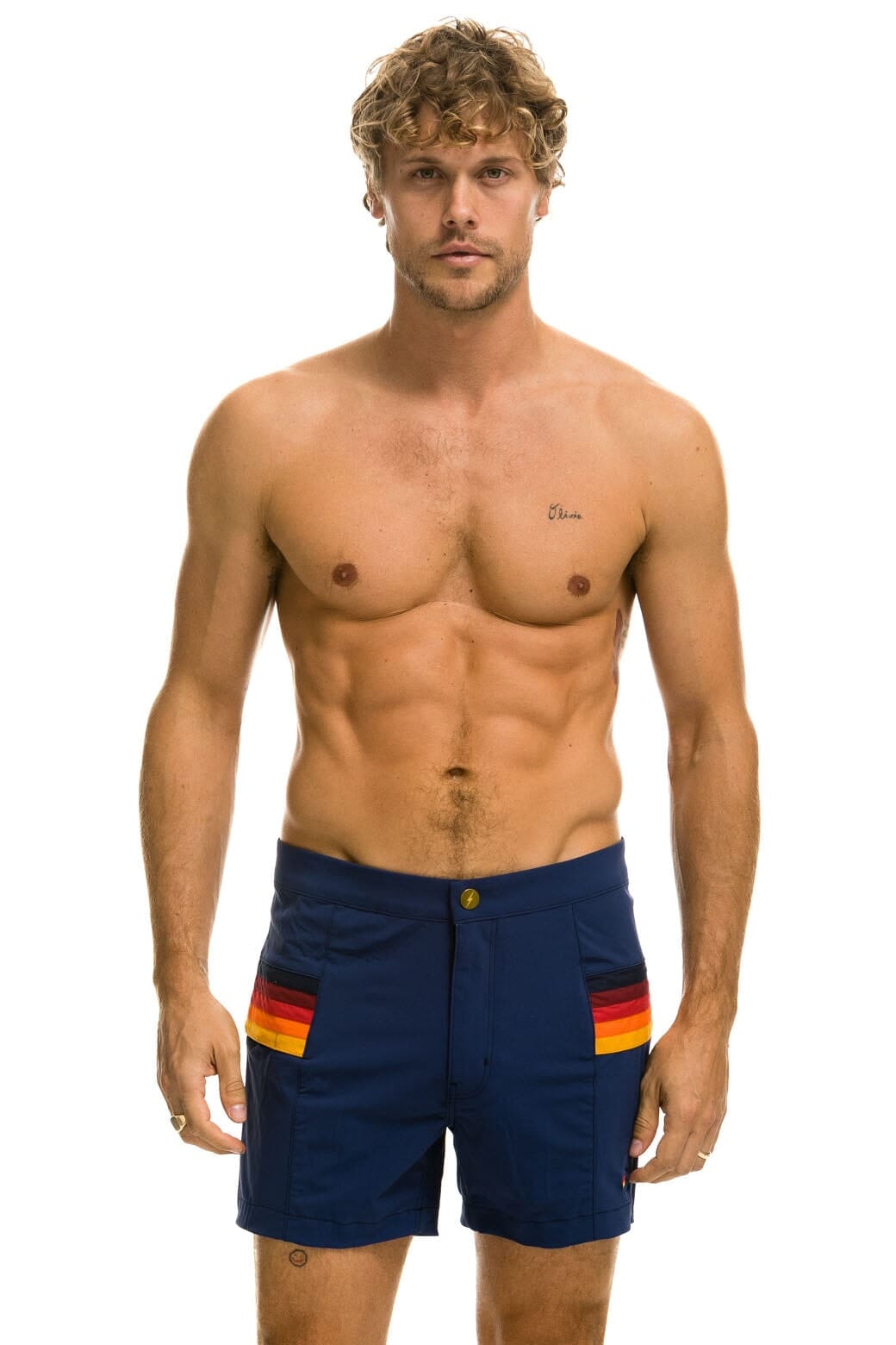 Classic MENS HORIZONTAL 5 STRIPE FLEX SHORTS - NAVY