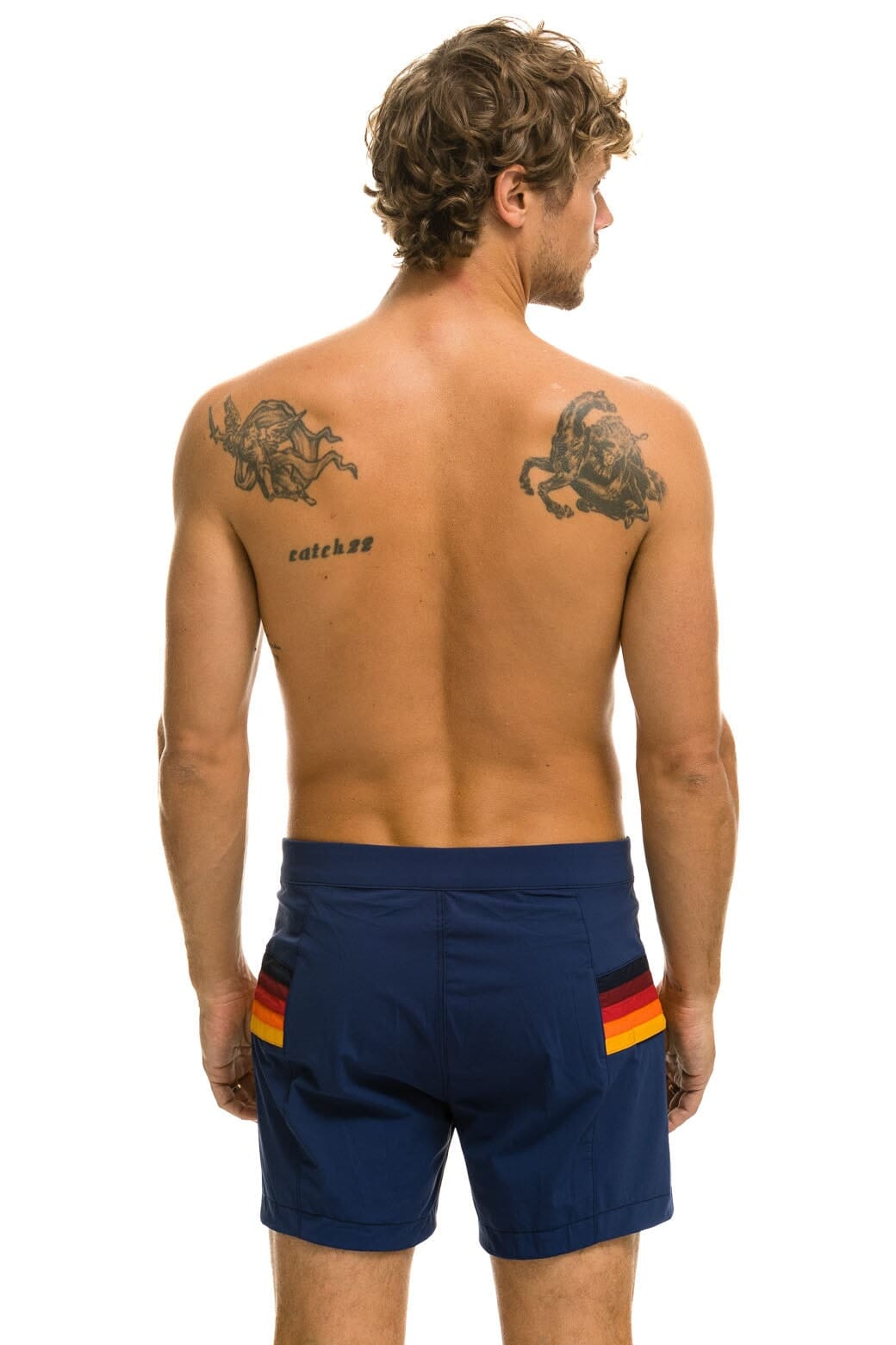 Classic MENS HORIZONTAL 5 STRIPE FLEX SHORTS - NAVY