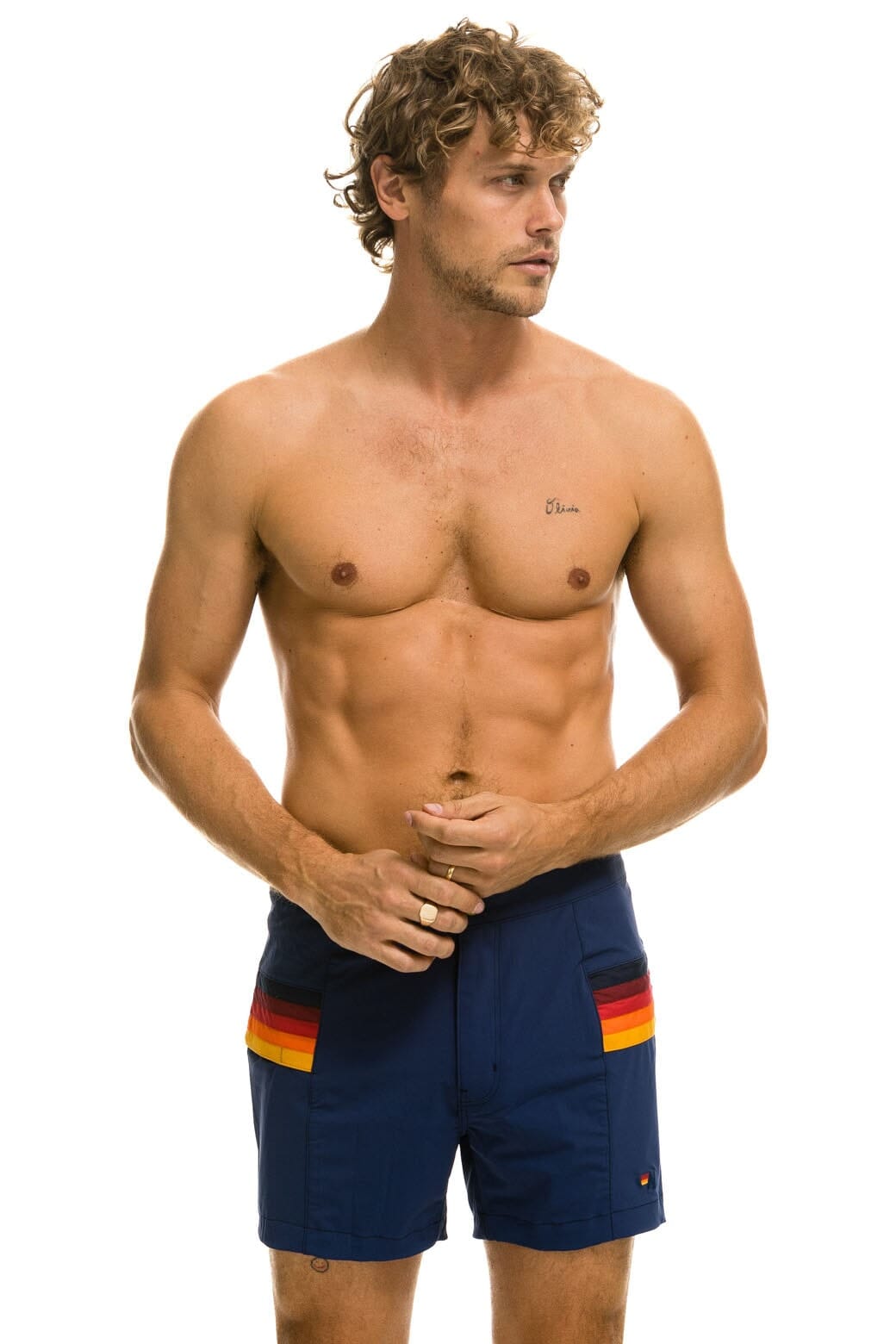 Classic MENS HORIZONTAL 5 STRIPE FLEX SHORTS - NAVY