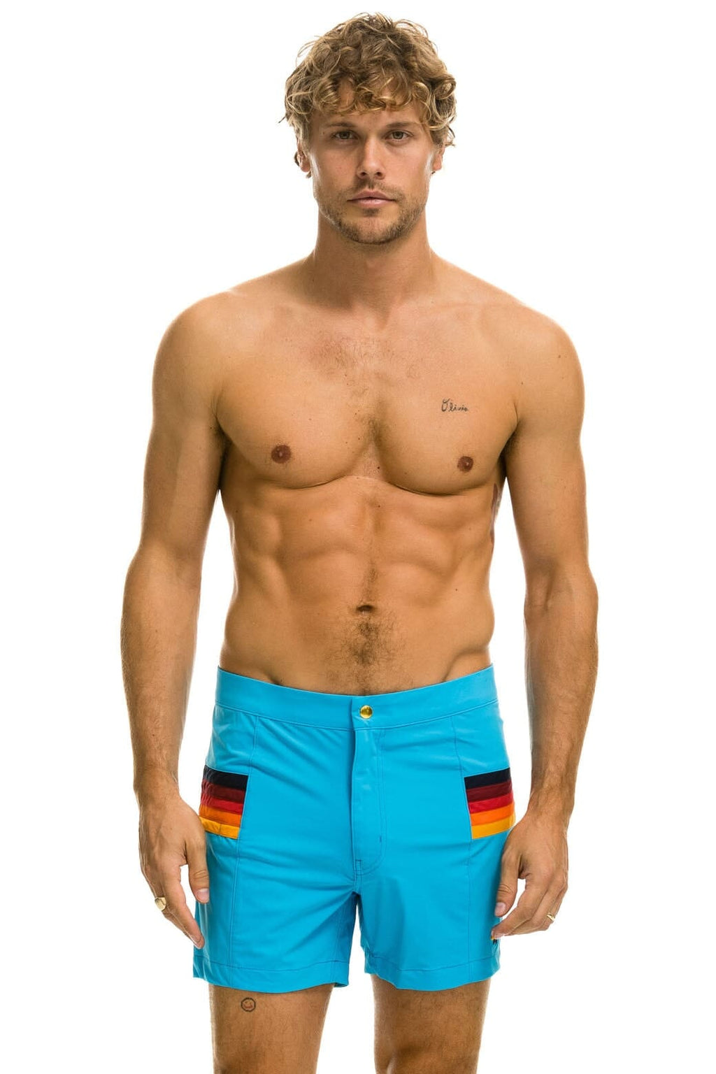 Classic MENS HORIZONTAL 5 STRIPE FLEX SHORTS - NEON BLUE