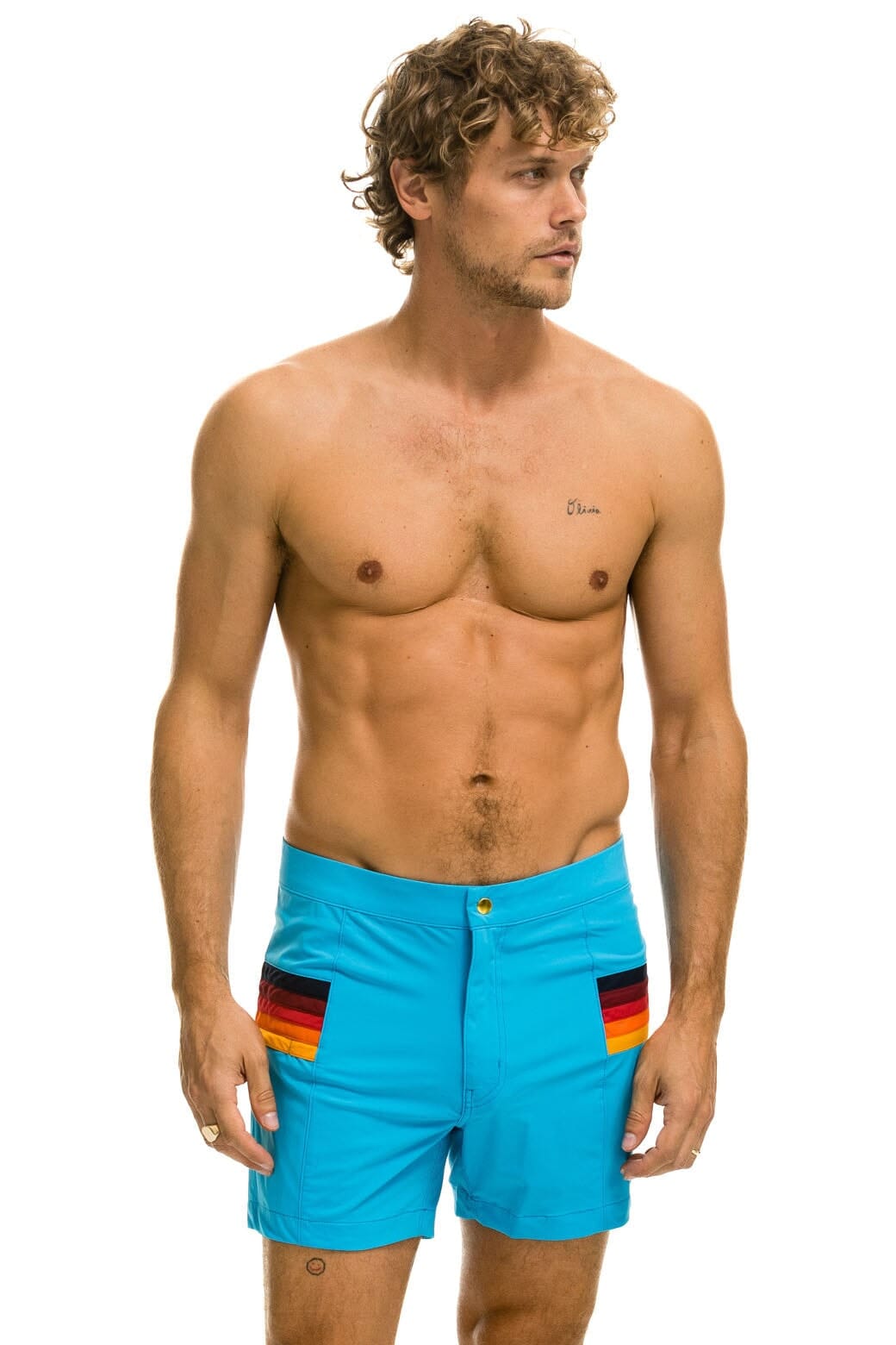 Classic MENS HORIZONTAL 5 STRIPE FLEX SHORTS - NEON BLUE