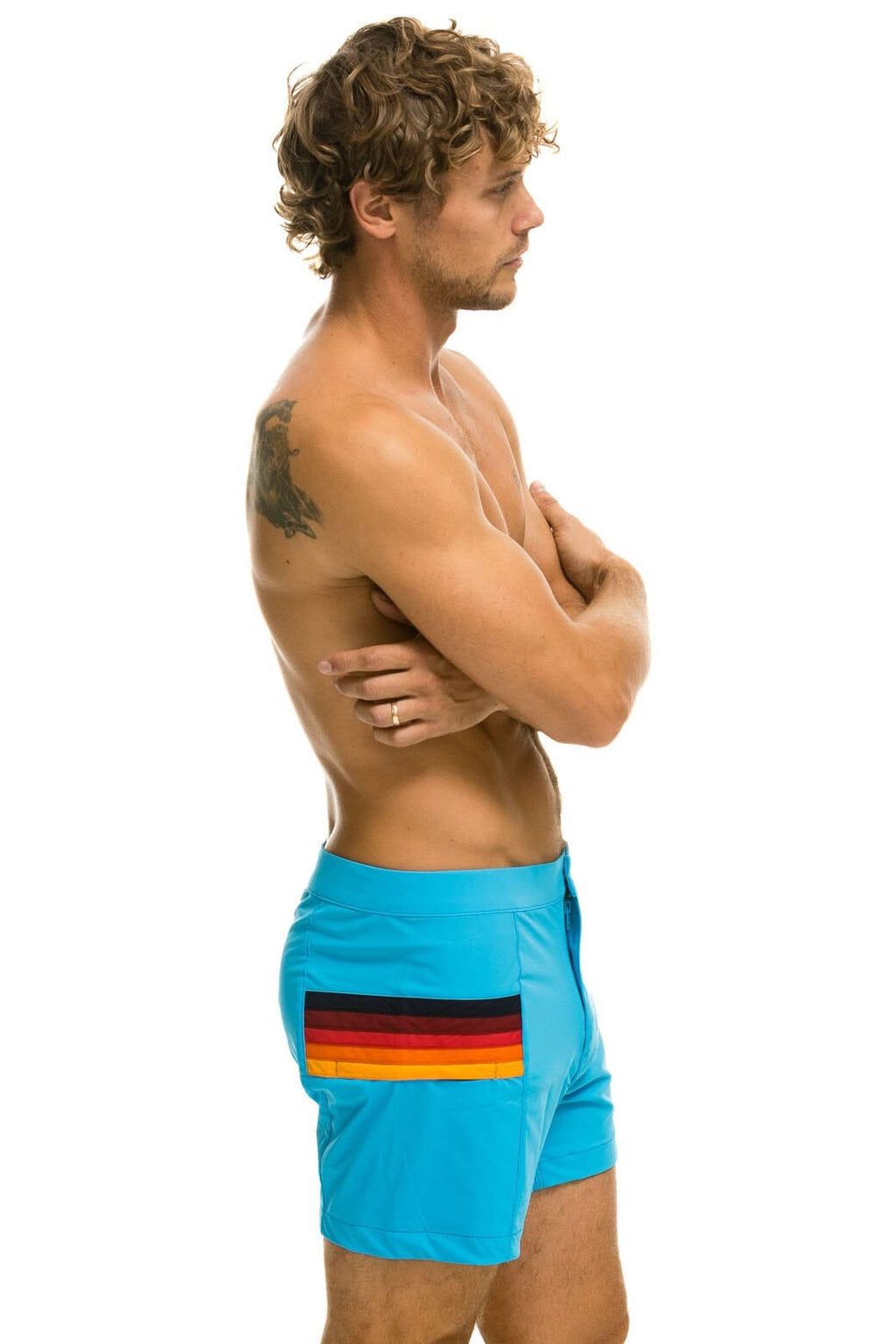 Classic MENS HORIZONTAL 5 STRIPE FLEX SHORTS - NEON BLUE