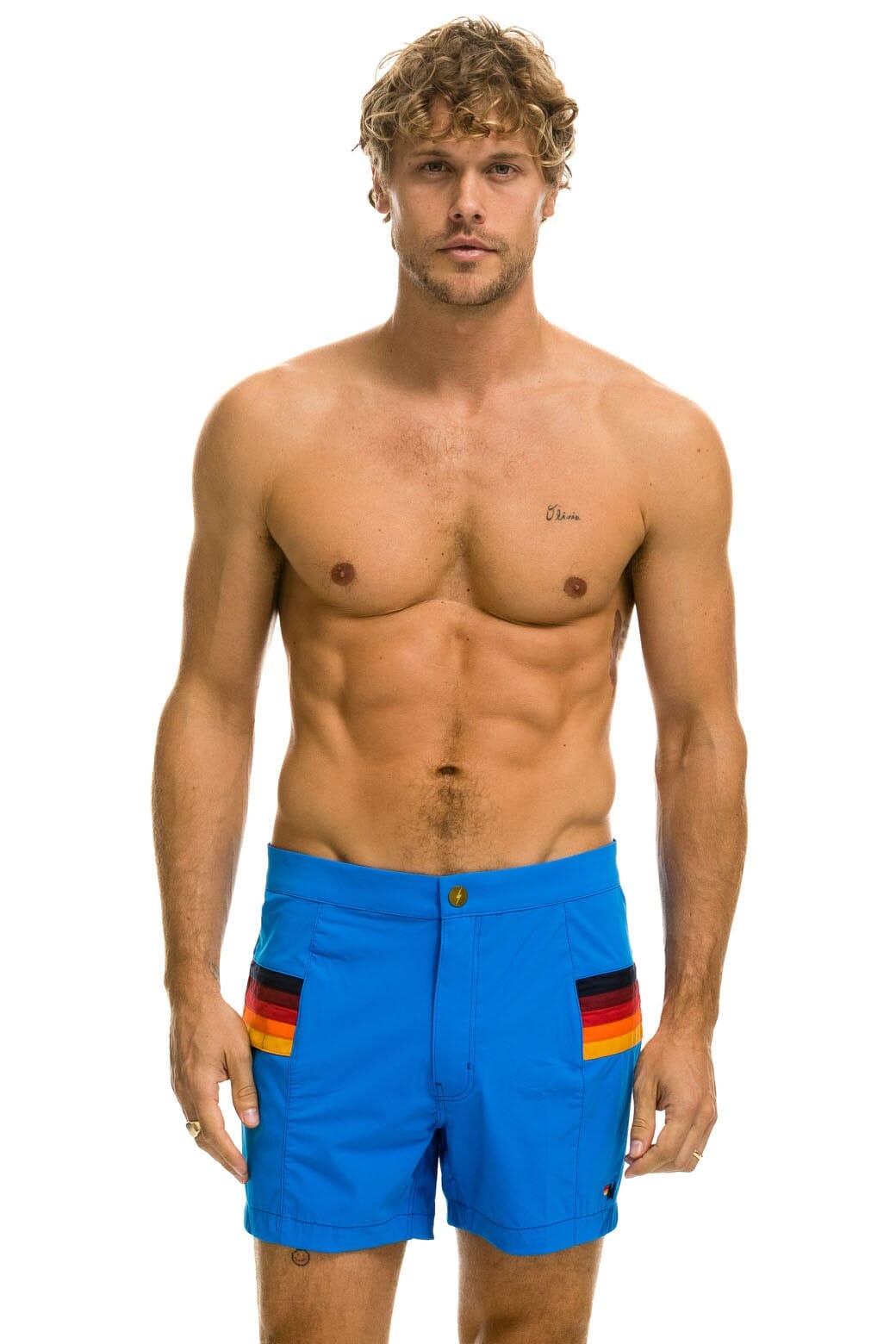 Classic MENS HORIZONTAL 5 STRIPE FLEX SHORTS - PARROT BLUE