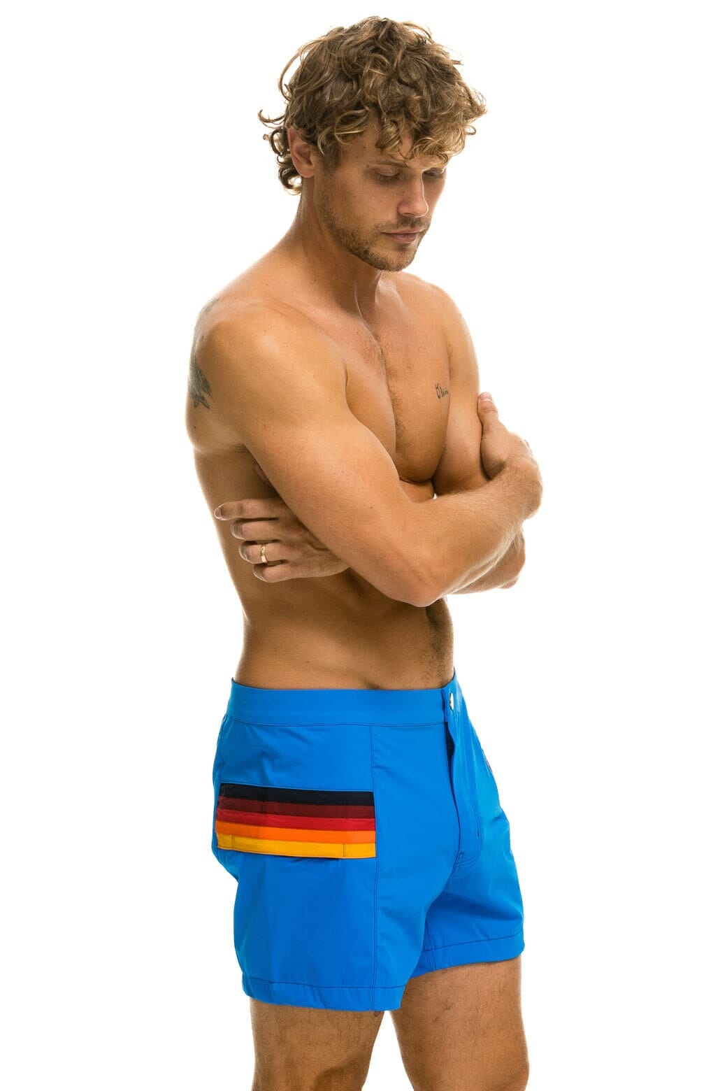 Classic MENS HORIZONTAL 5 STRIPE FLEX SHORTS - PARROT BLUE
