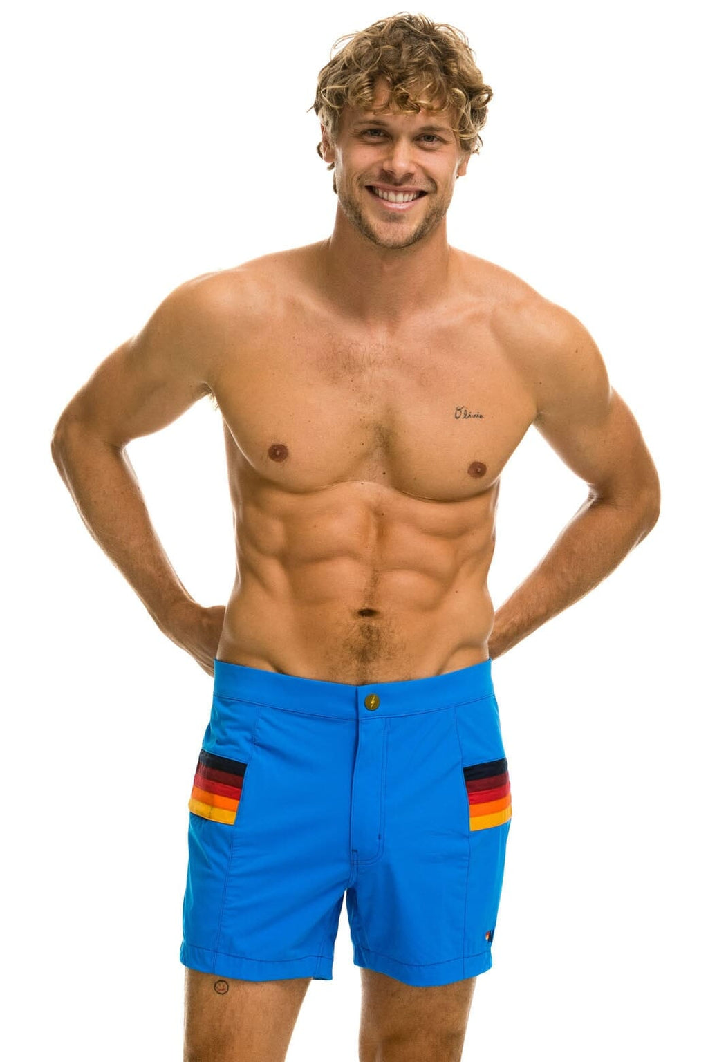 Classic MENS HORIZONTAL 5 STRIPE FLEX SHORTS - PARROT BLUE