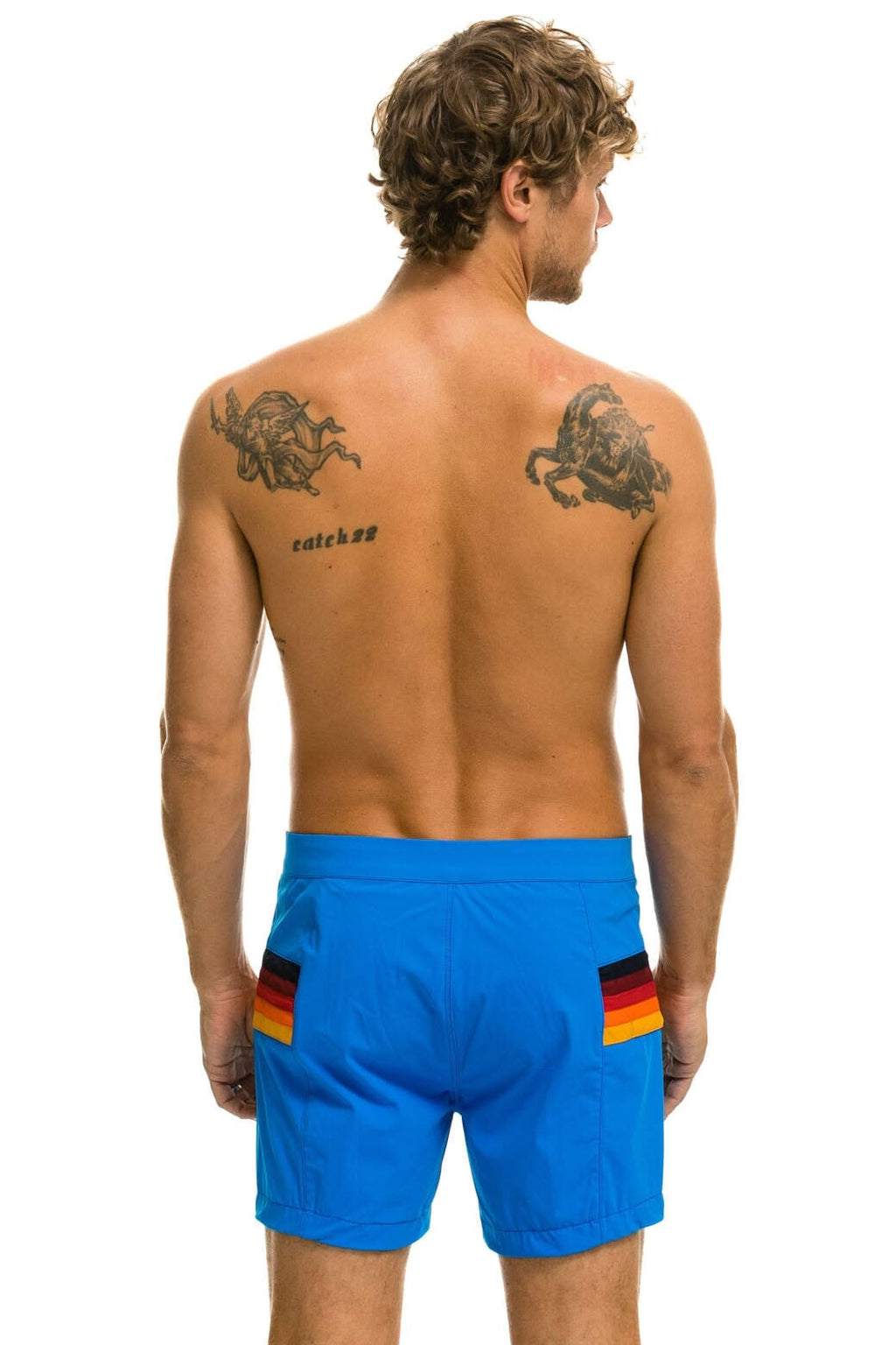 Classic MENS HORIZONTAL 5 STRIPE FLEX SHORTS - PARROT BLUE