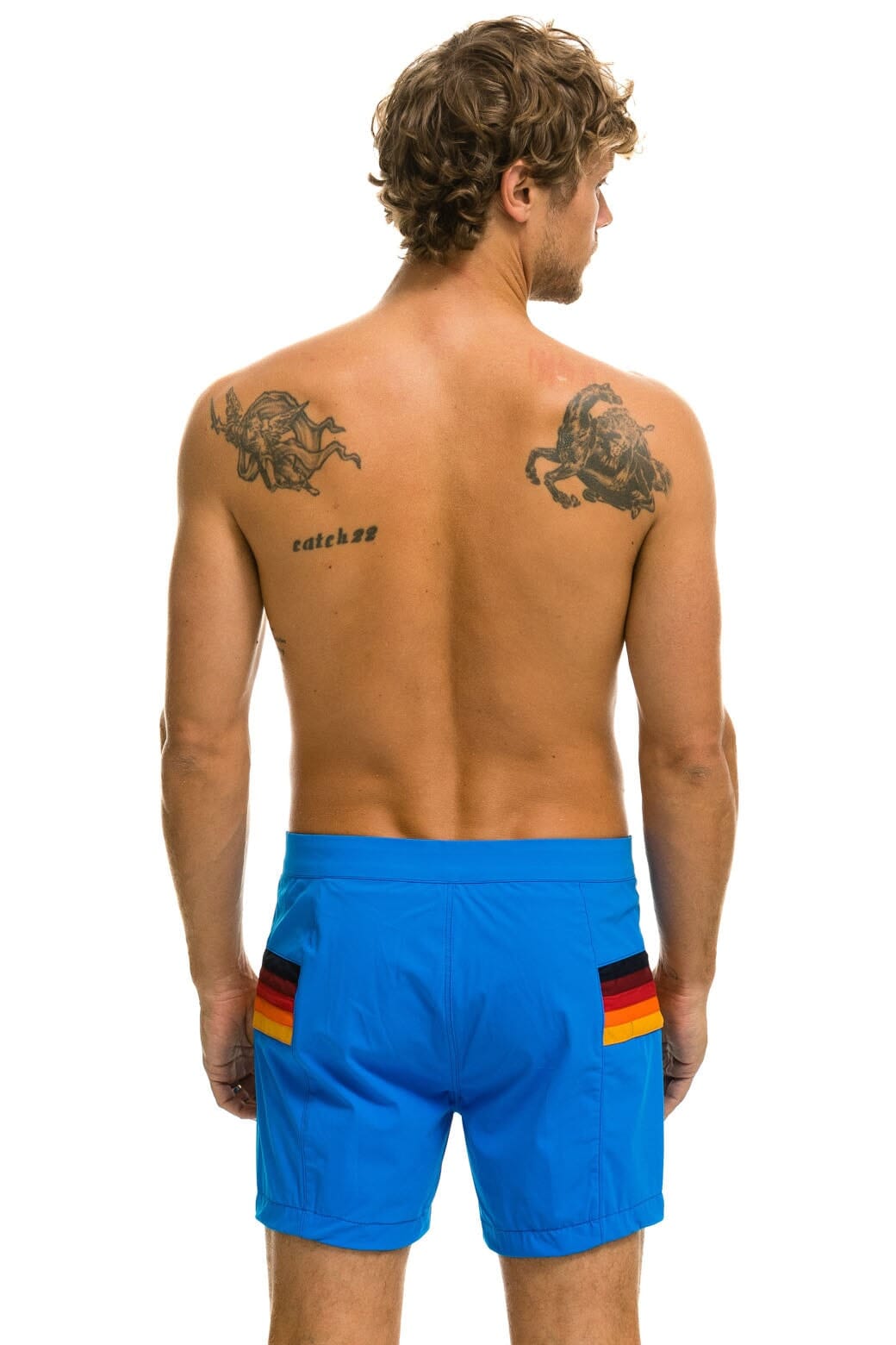 Classic MENS HORIZONTAL 5 STRIPE FLEX SHORTS - PARROT BLUE