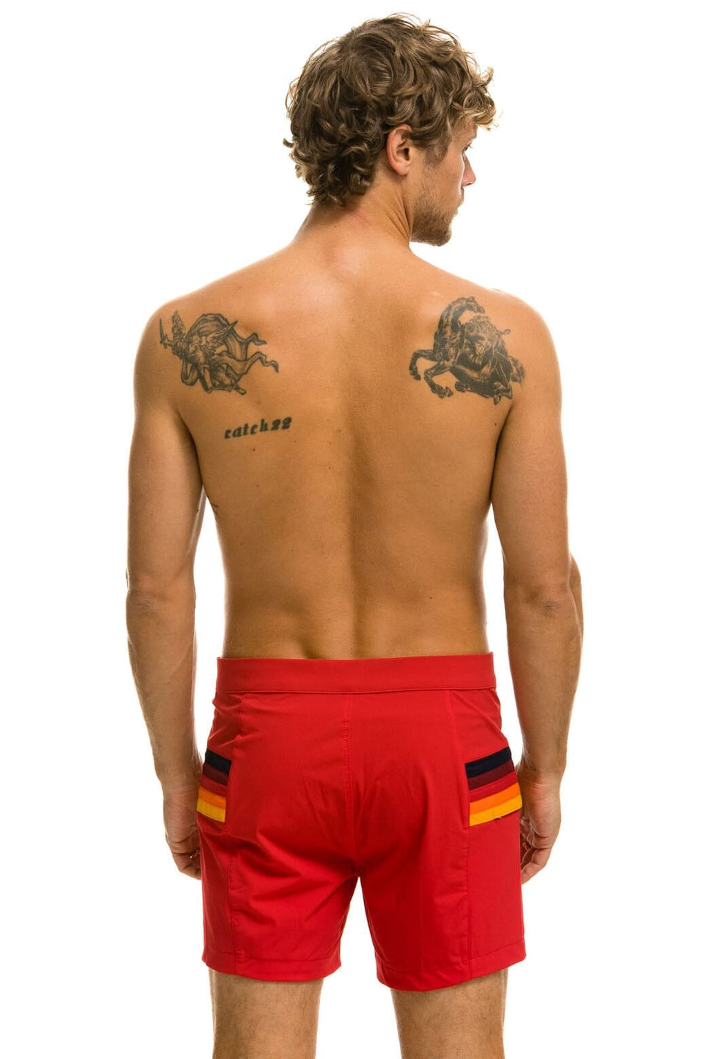 Classic MENS HORIZONTAL 5 STRIPE FLEX SHORTS - RED