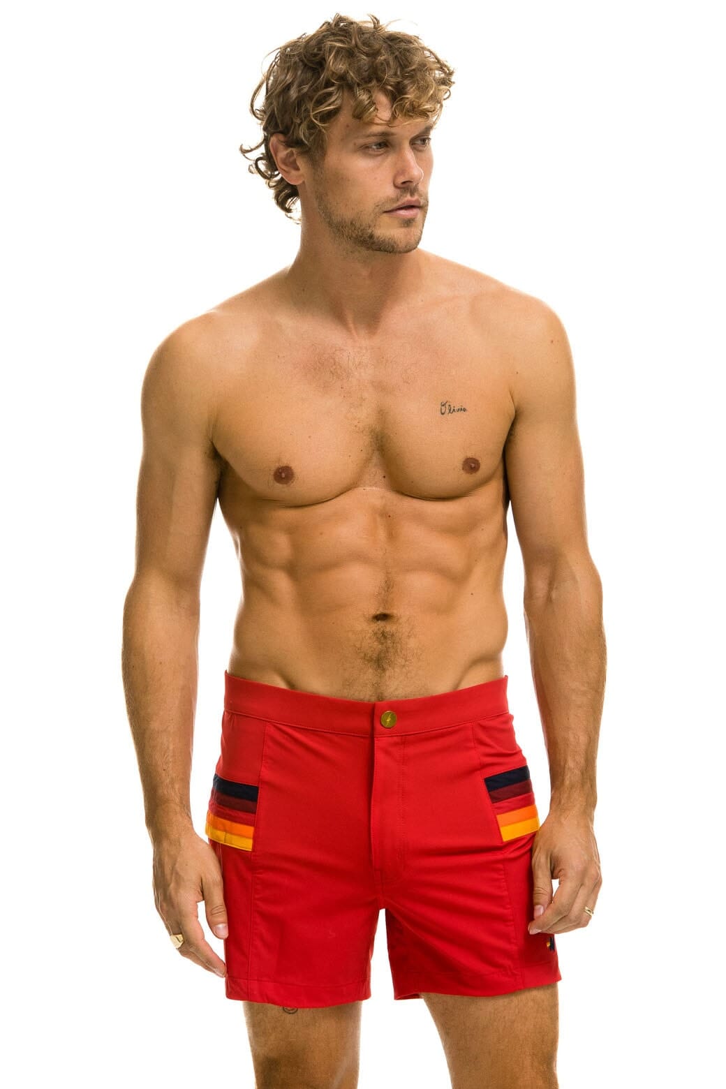 Classic MENS HORIZONTAL 5 STRIPE FLEX SHORTS - RED