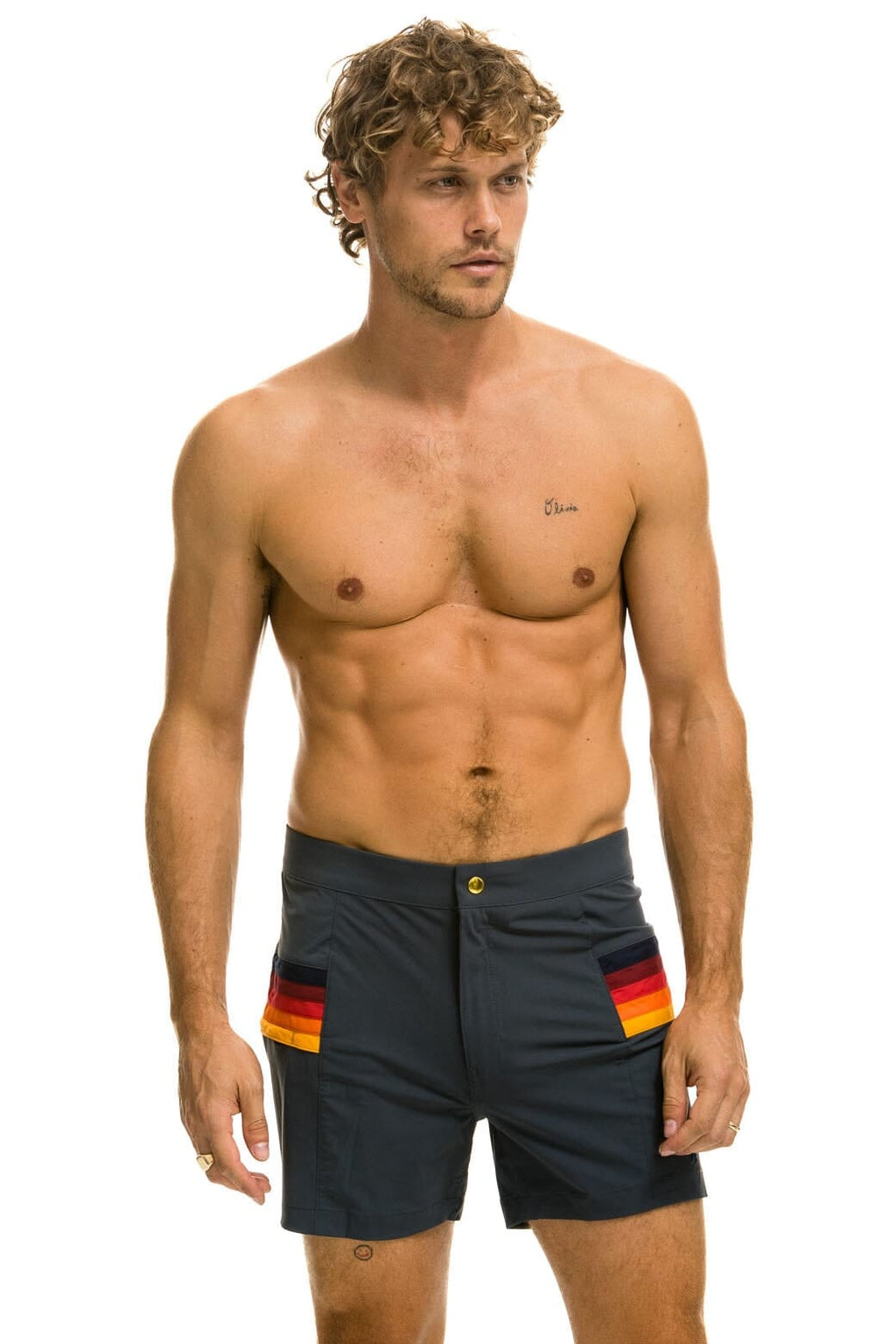 Classic MENS HORIZONTAL 5 STRIPE FLEX SHORTS - TITANIUM