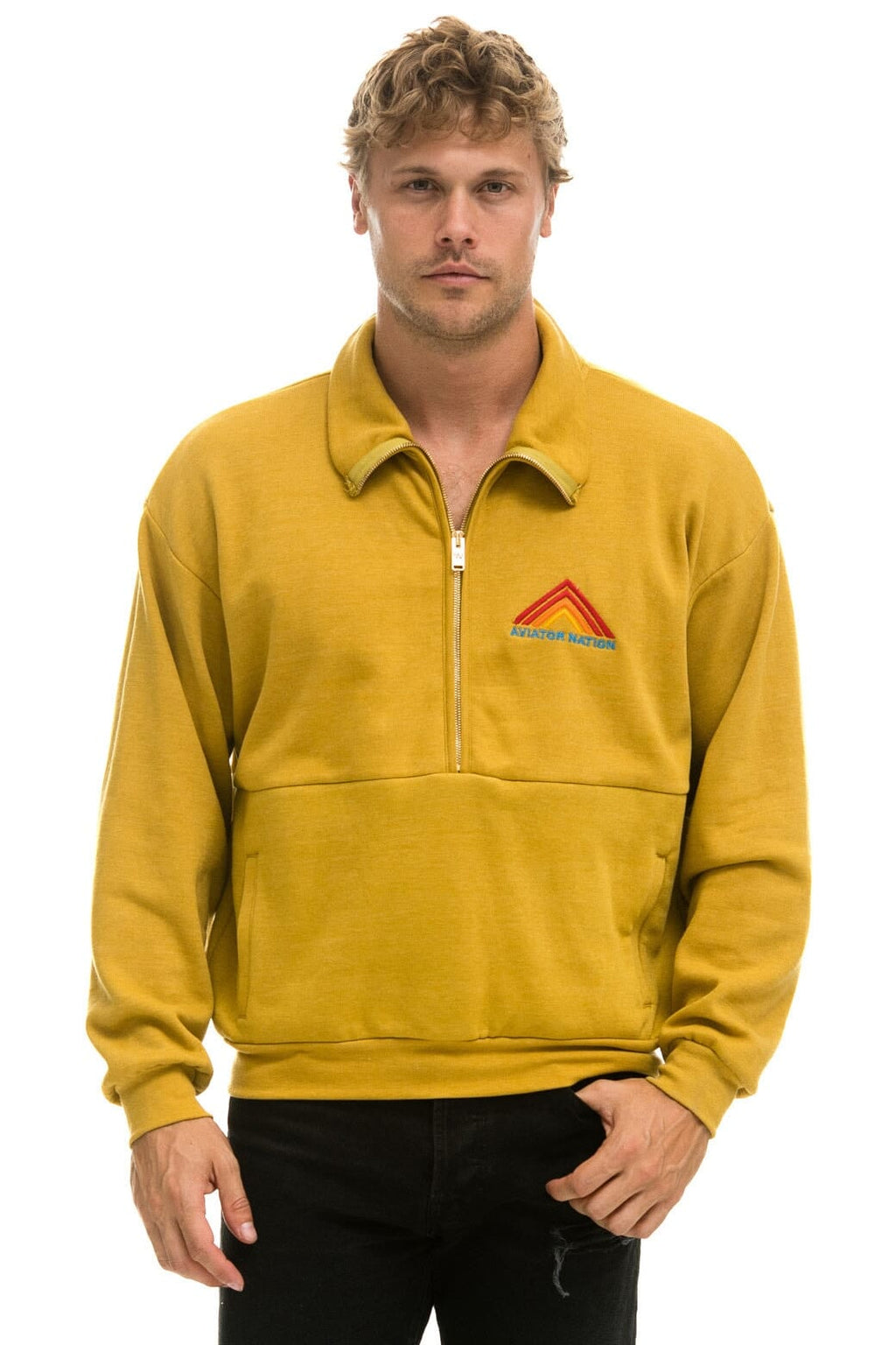 Classic MOUNTAIN EMBROIDERY HALF ZIP SWEATSHIRT - KHAKI