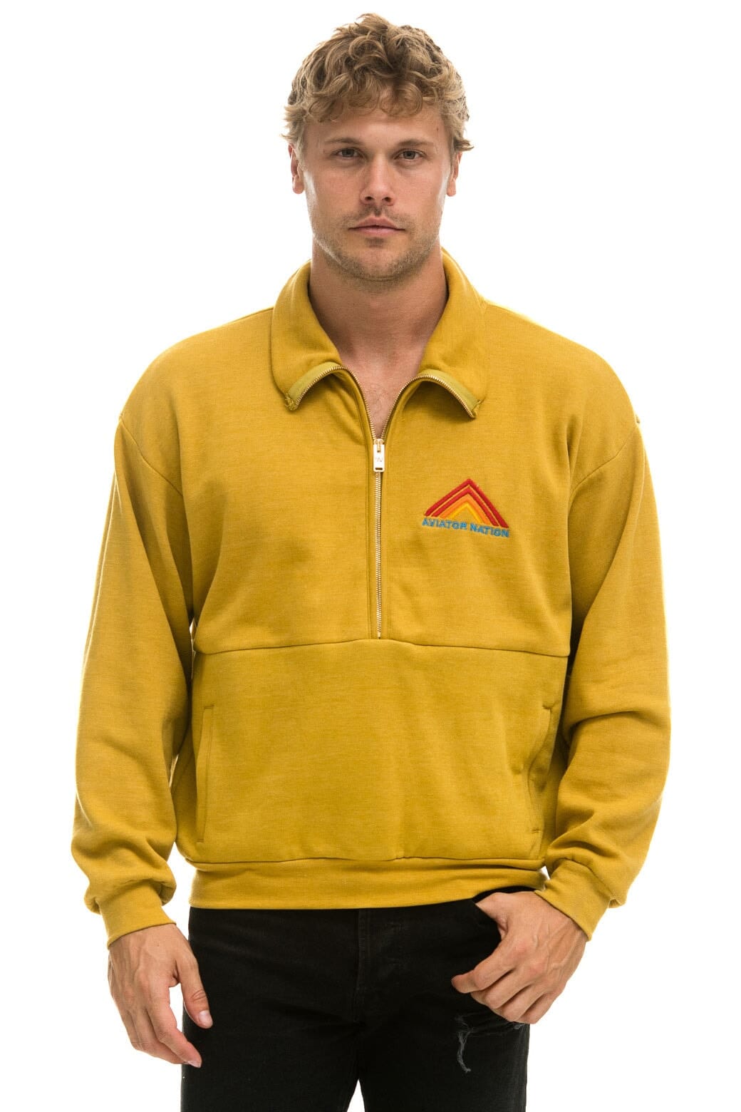 Classic MOUNTAIN EMBROIDERY HALF ZIP SWEATSHIRT - KHAKI