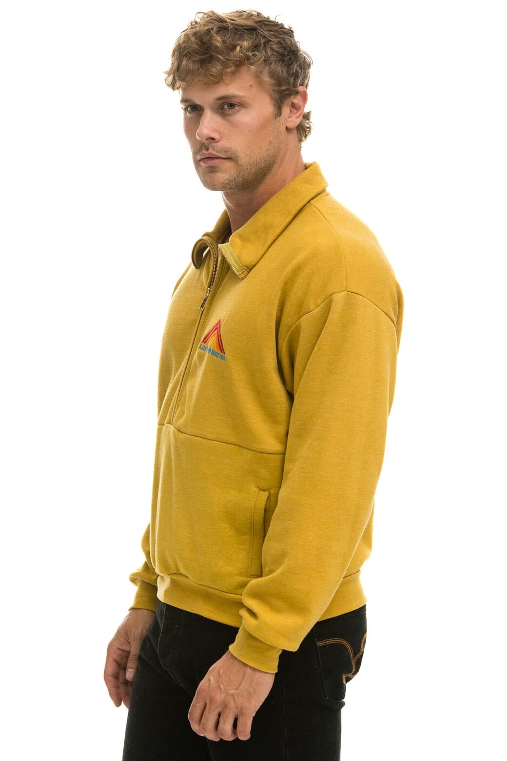 Classic MOUNTAIN EMBROIDERY HALF ZIP SWEATSHIRT - KHAKI