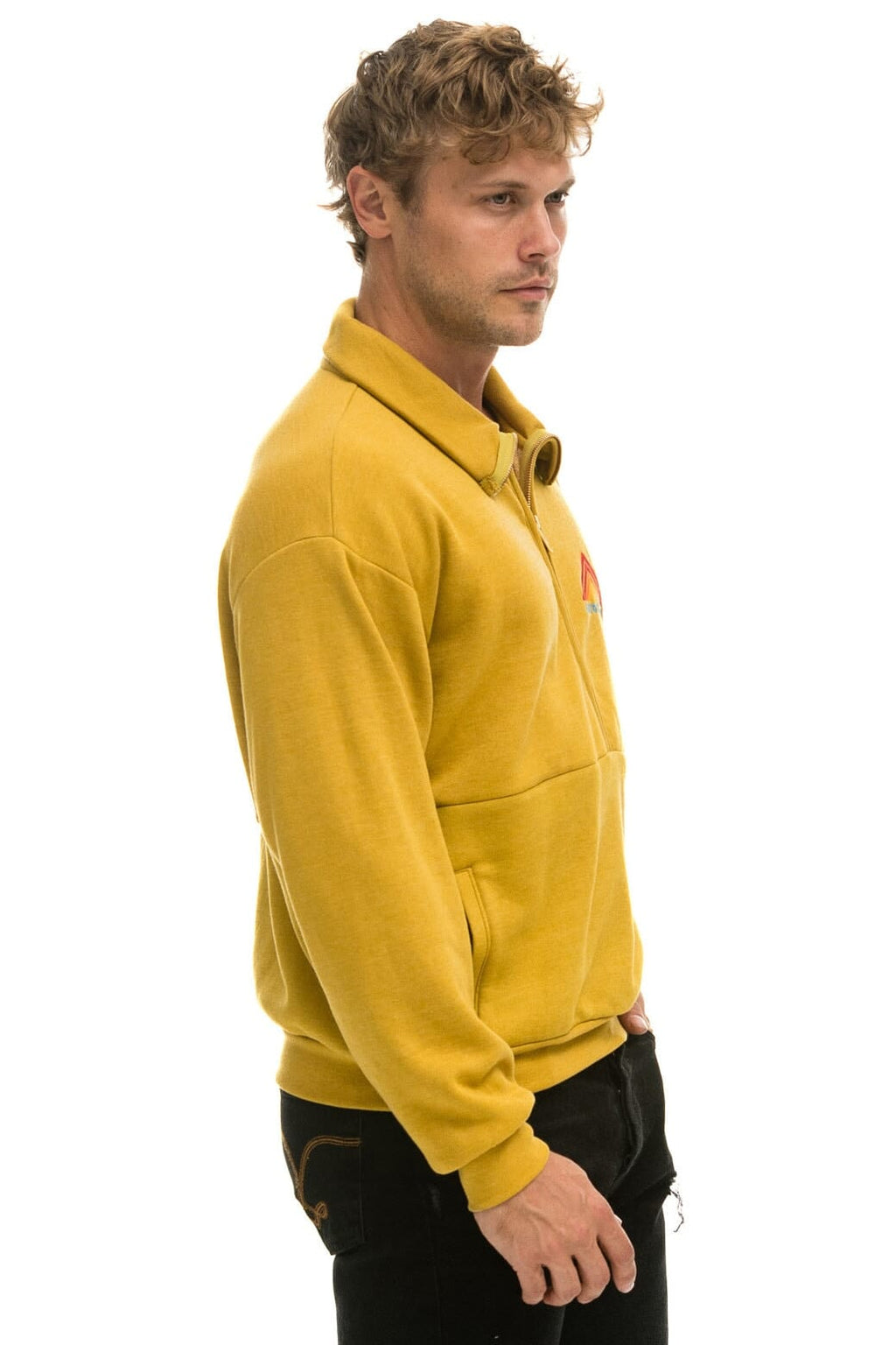 Classic MOUNTAIN EMBROIDERY HALF ZIP SWEATSHIRT - KHAKI