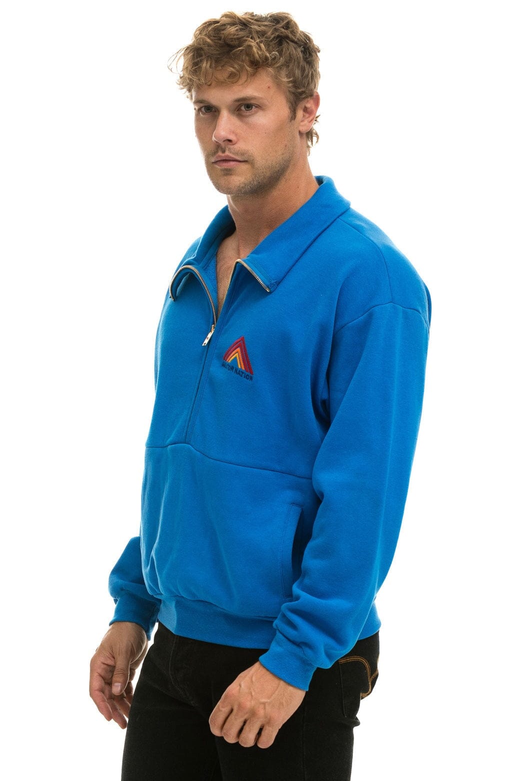 Classic MOUNTAIN EMBROIDERY HALF ZIP SWEATSHIRT - OCEAN